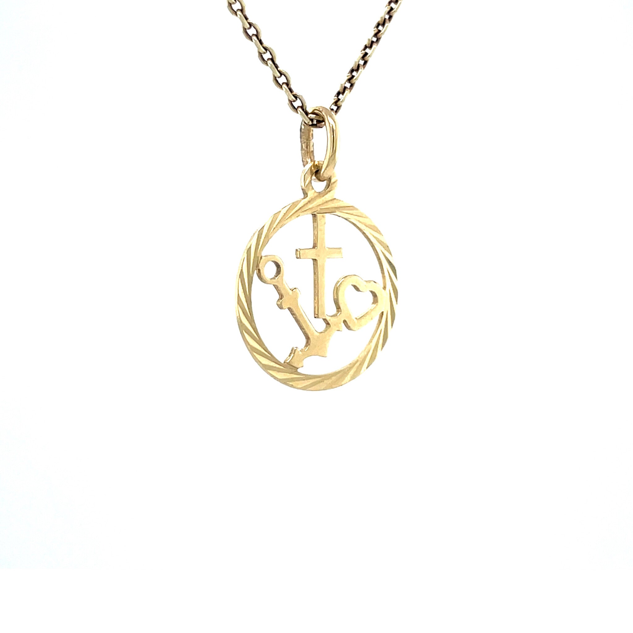 Gouden vintage geloof, hoop en liefde hanger 14 krt