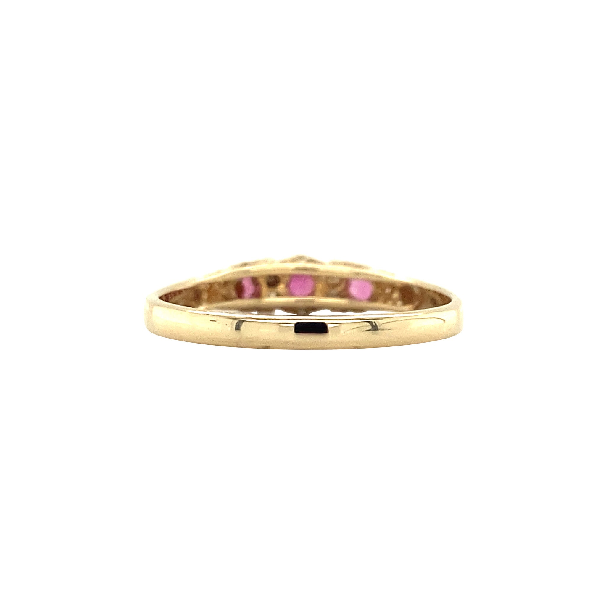 Gouden rijring met natuurlijke robijn en diamant 14 krt