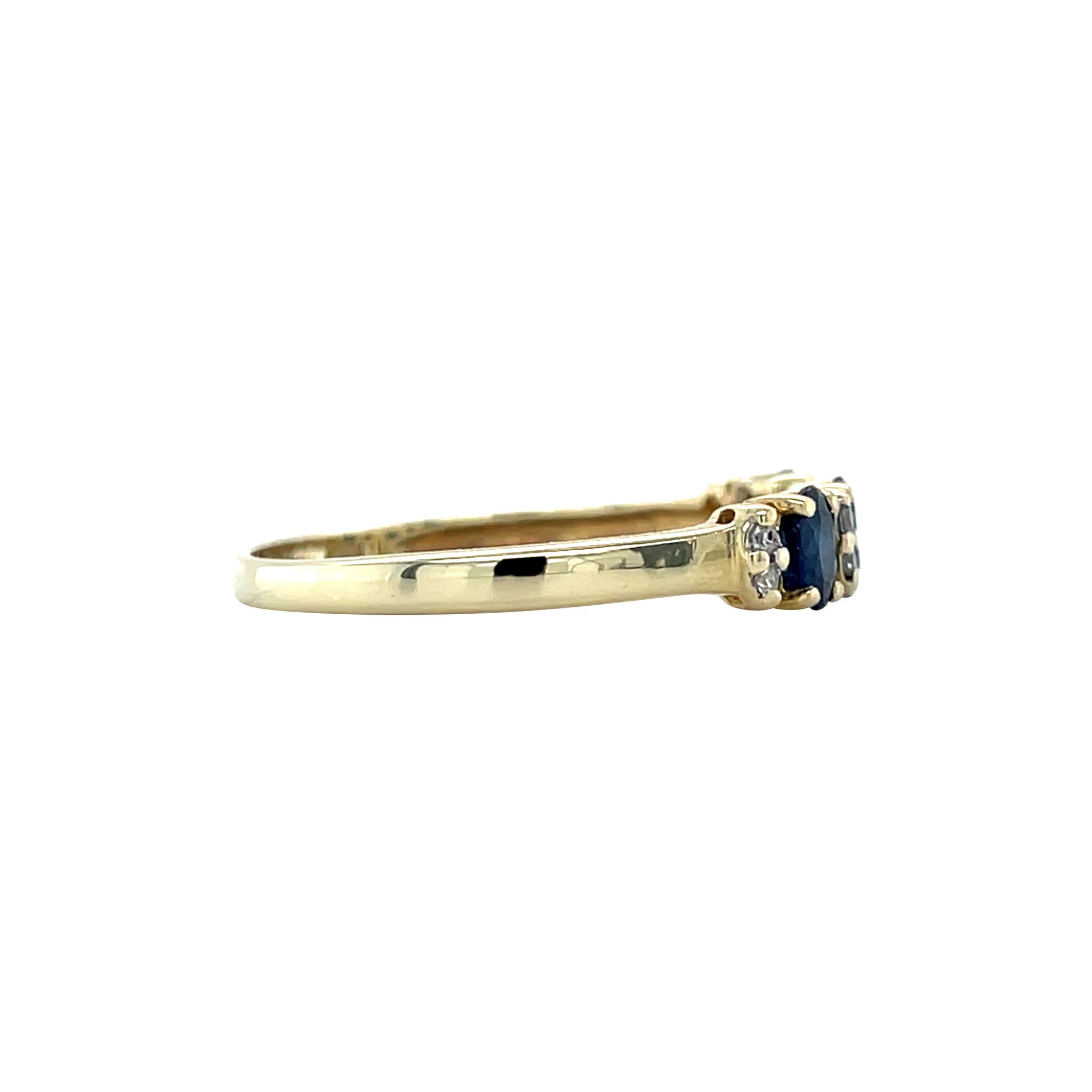 Gouden vintage rijring met saffier en diamant 14 krt