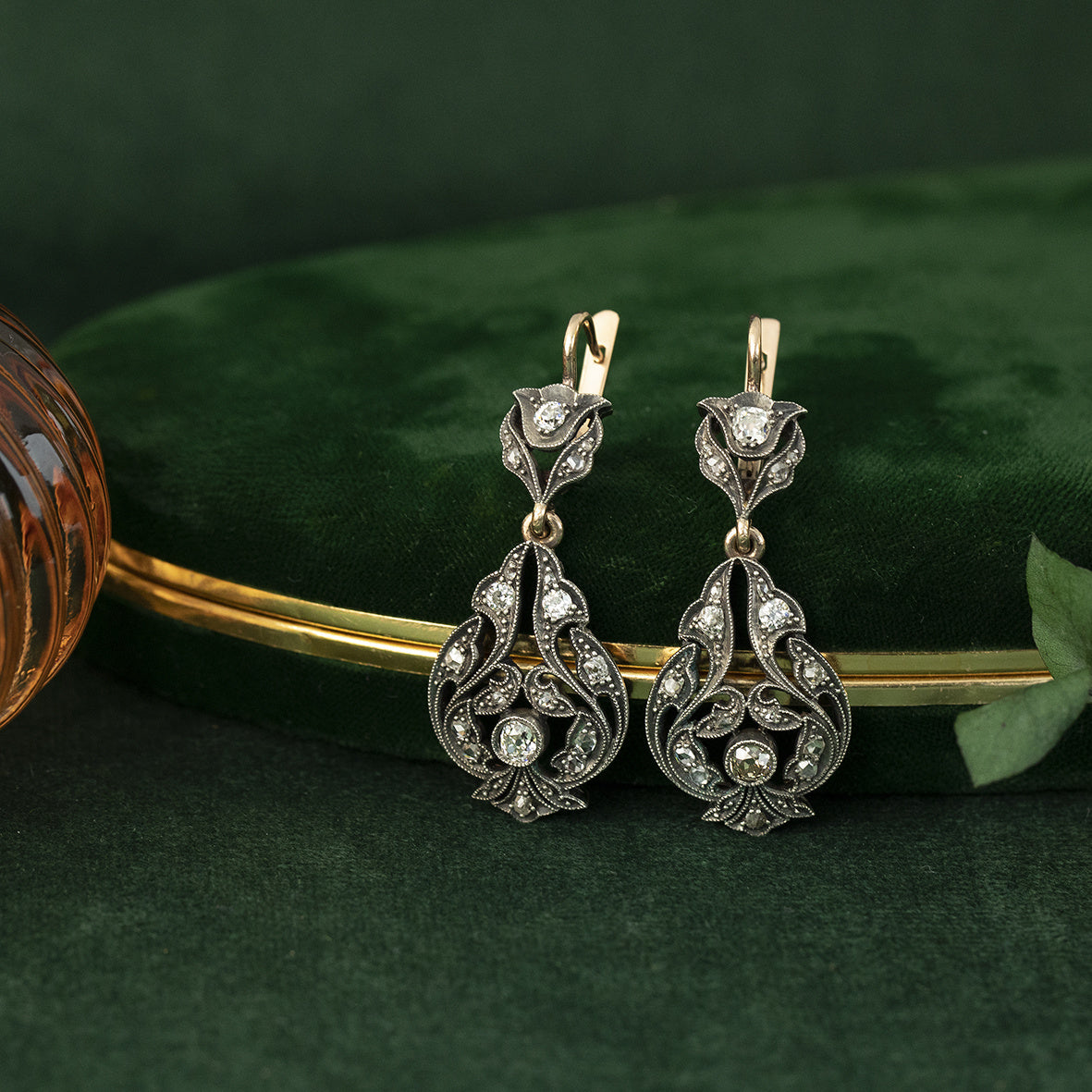 Roségouden oorhangers met diamant 14 krt/925