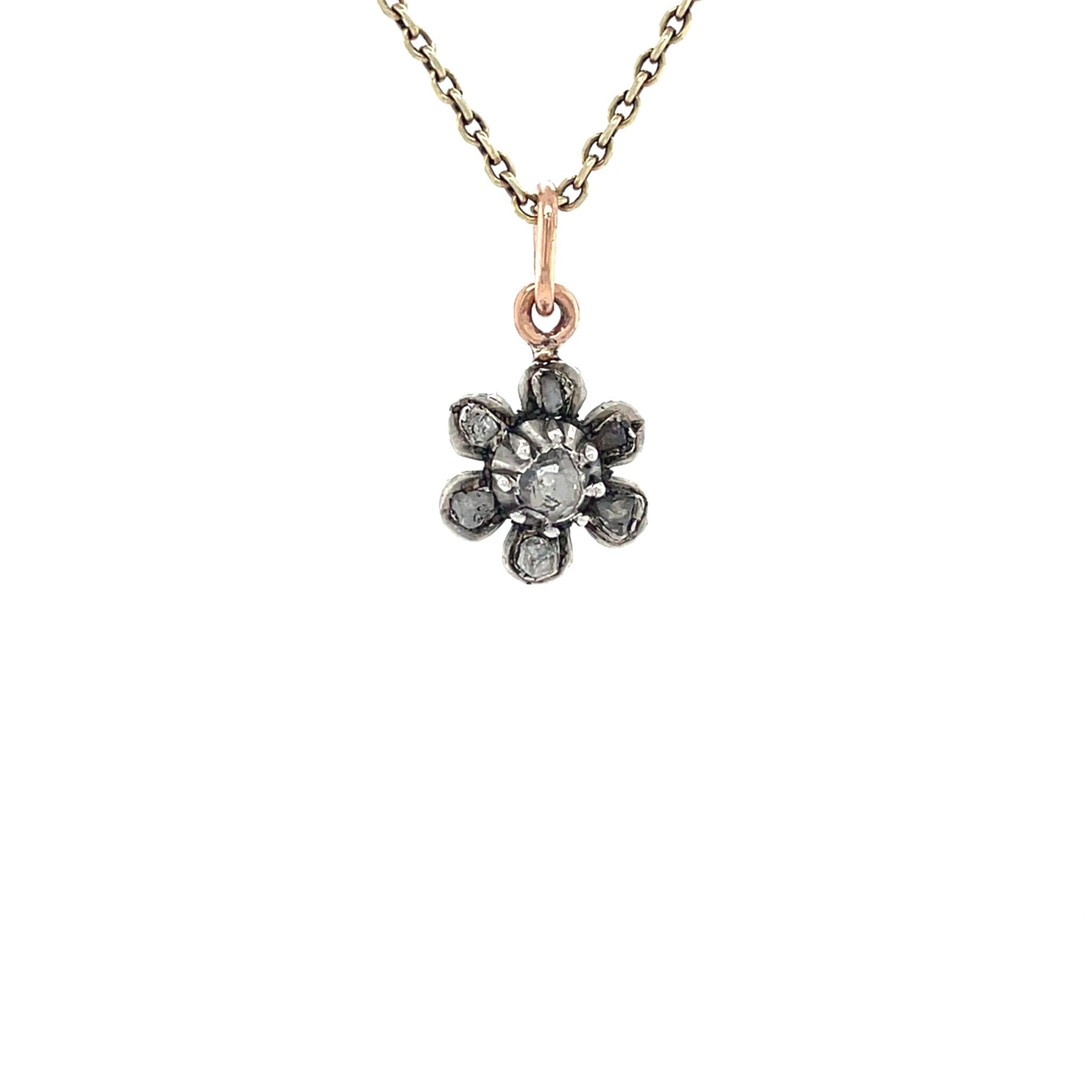 Roségouden vintage entourage Victoriaanse hanger met roosdiamant 14 ktt/925