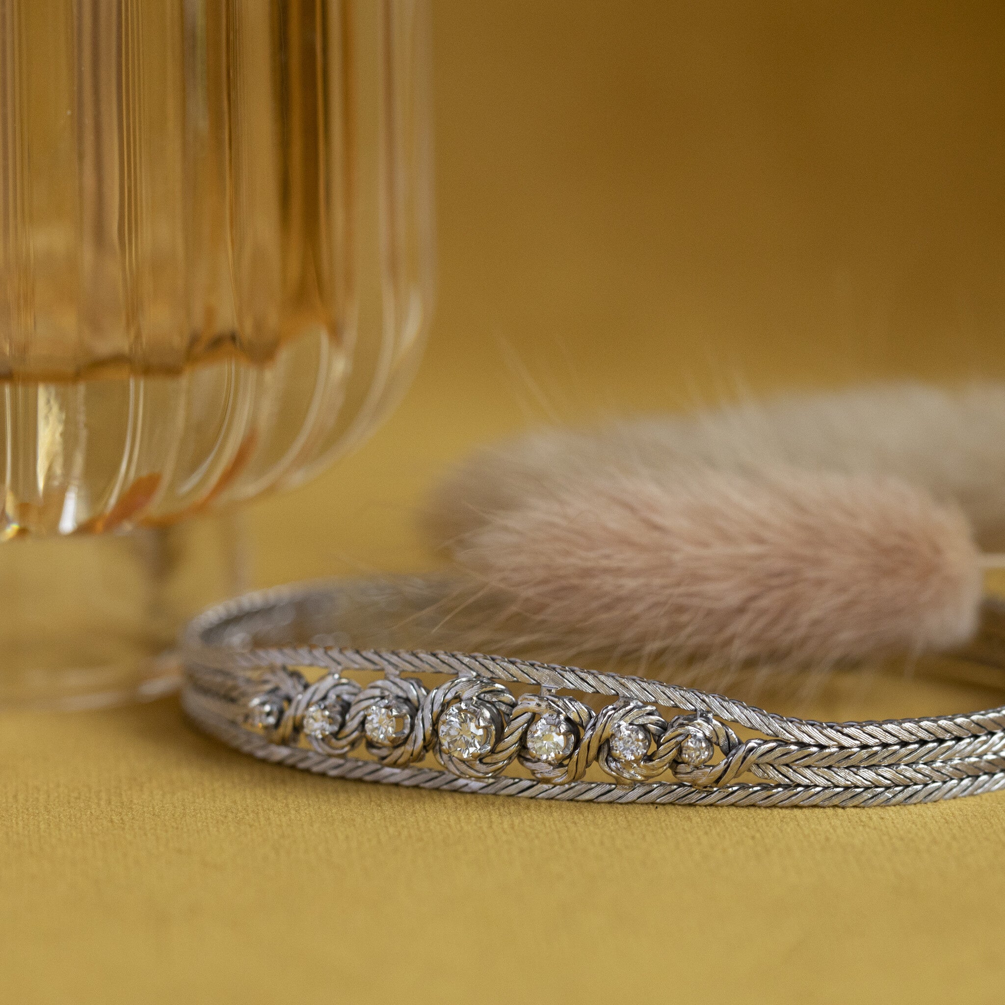 Vintage witgouden armband met diamant 14 krt