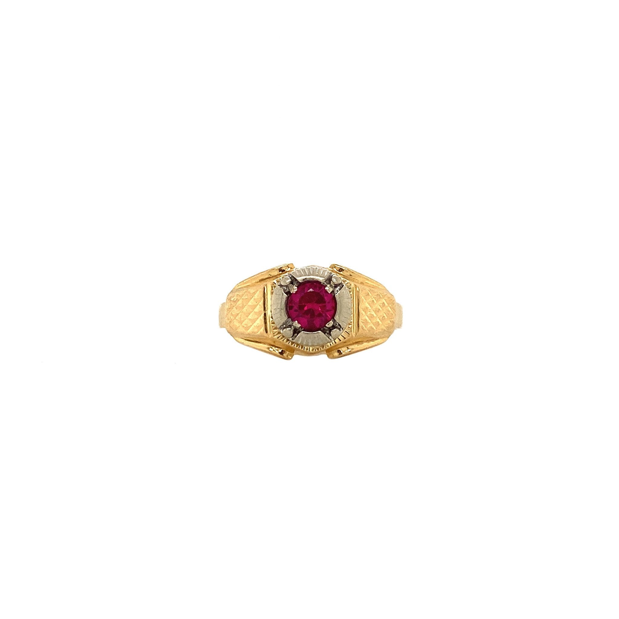 Gold ring with synthetic ruby, 18 kt
