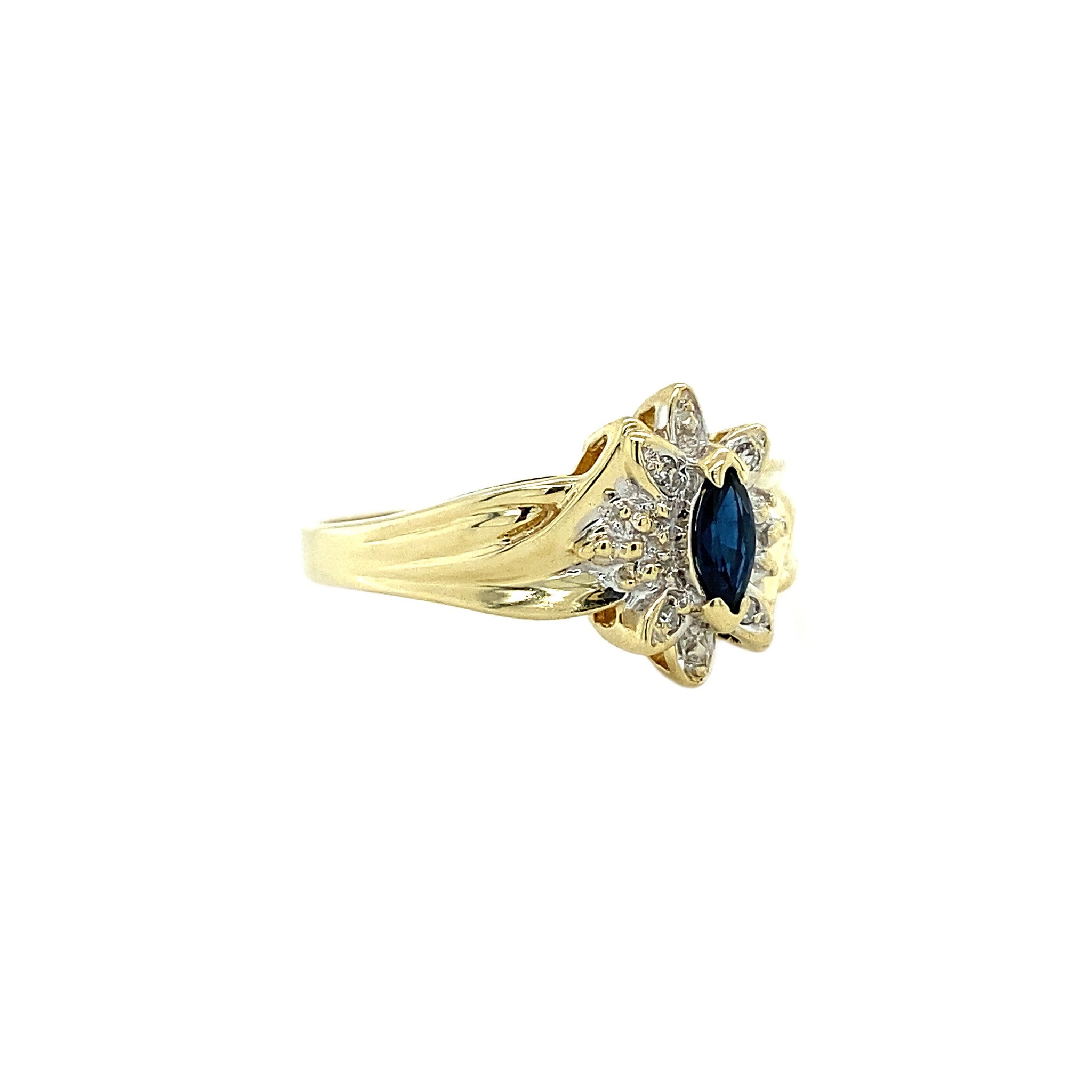 Ring met saffier en diamant 9 krt