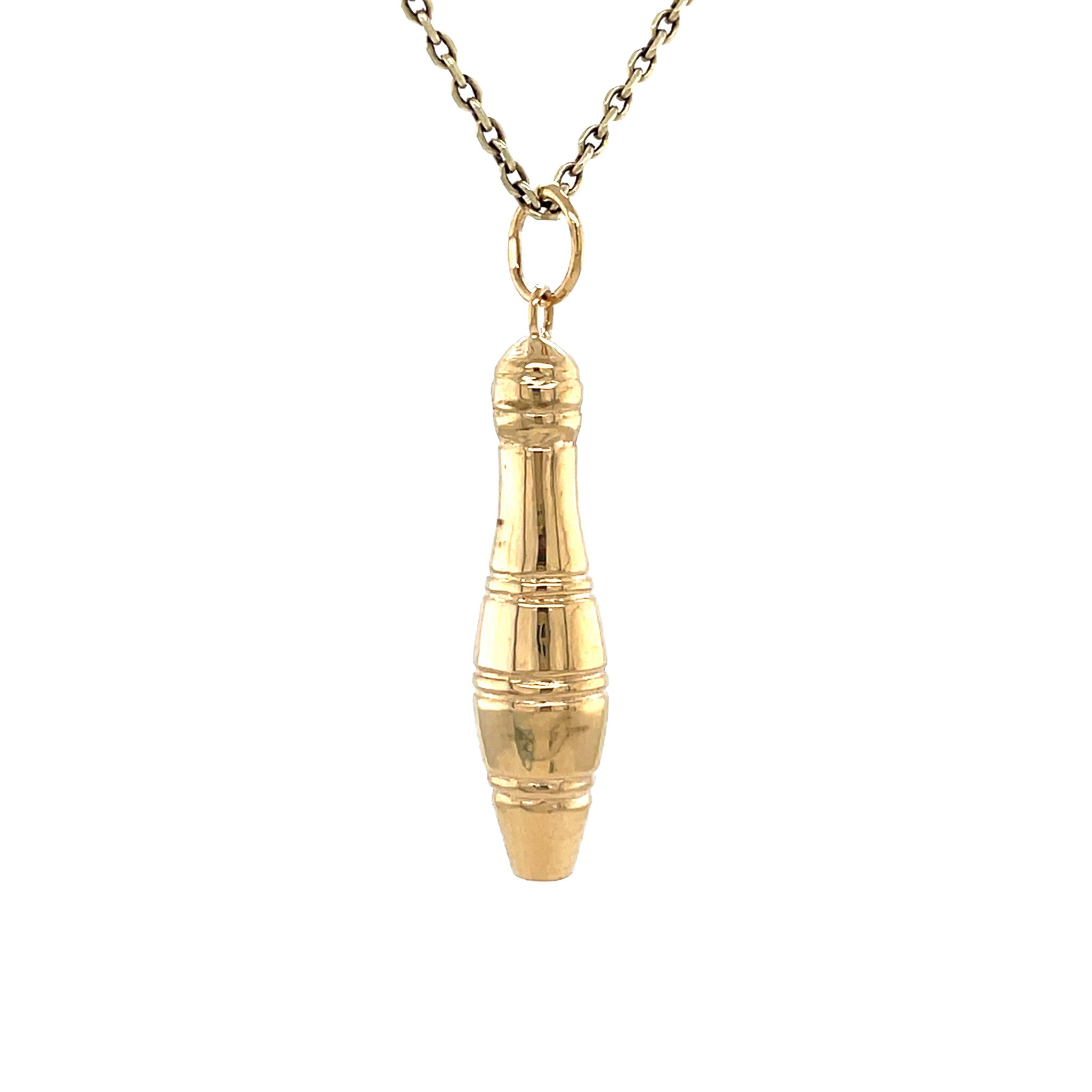 Gold vintage bowling pin pendant 14 kt