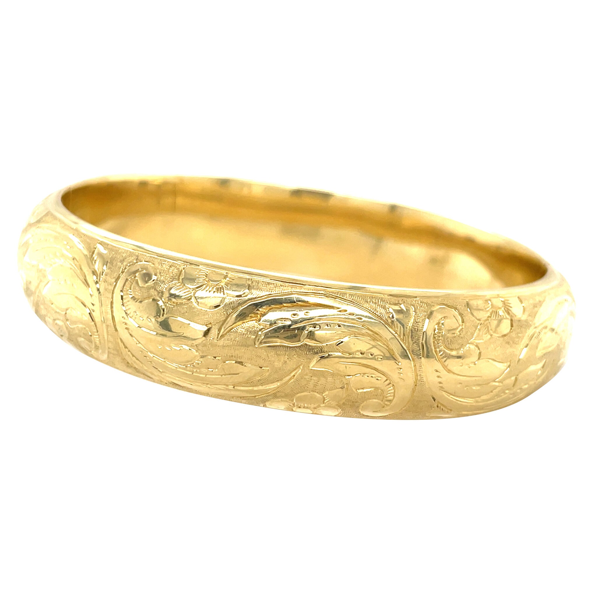 Gouden vintage bangle met gravure 14 krt