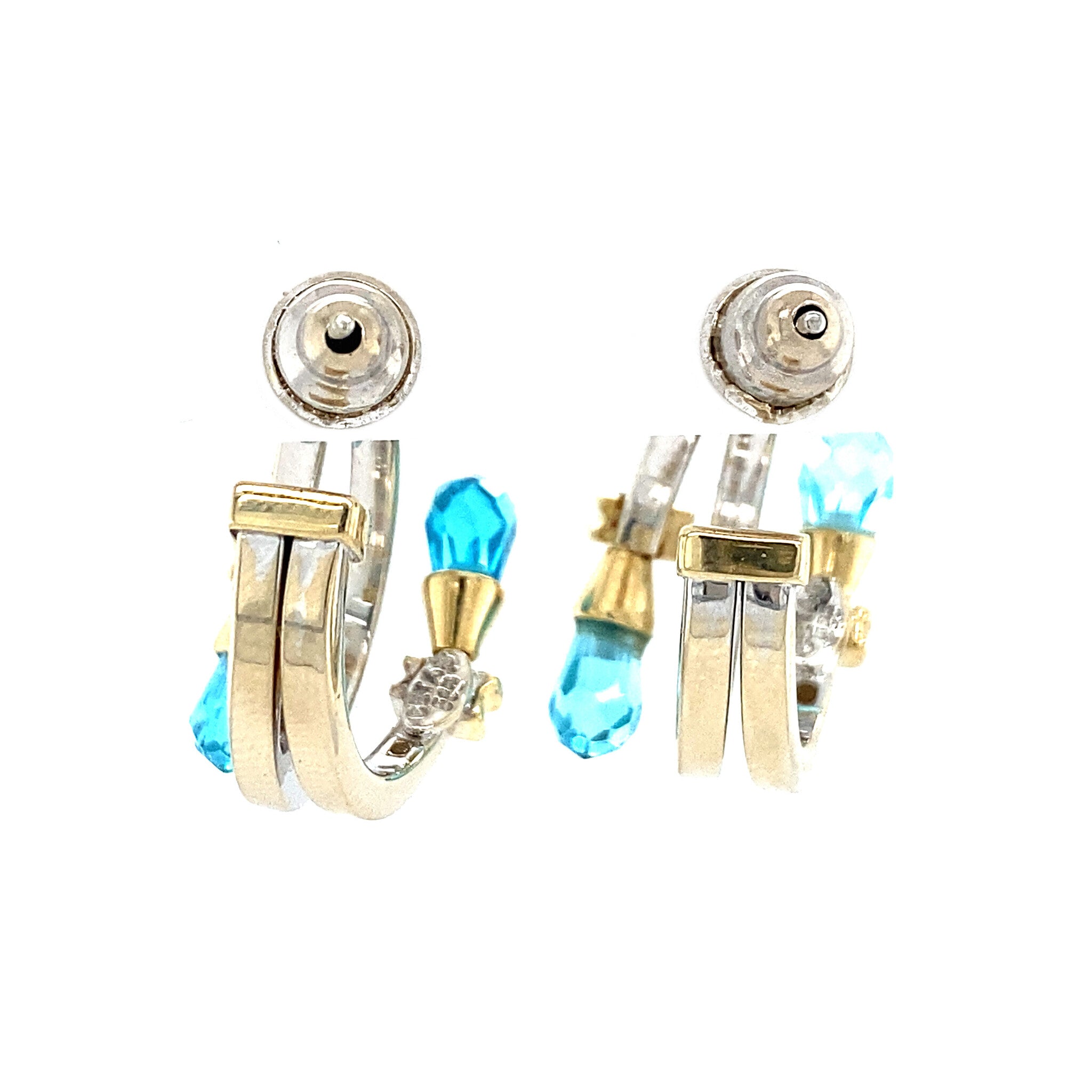 Bicolour gold ear studs with topaz 14 krt