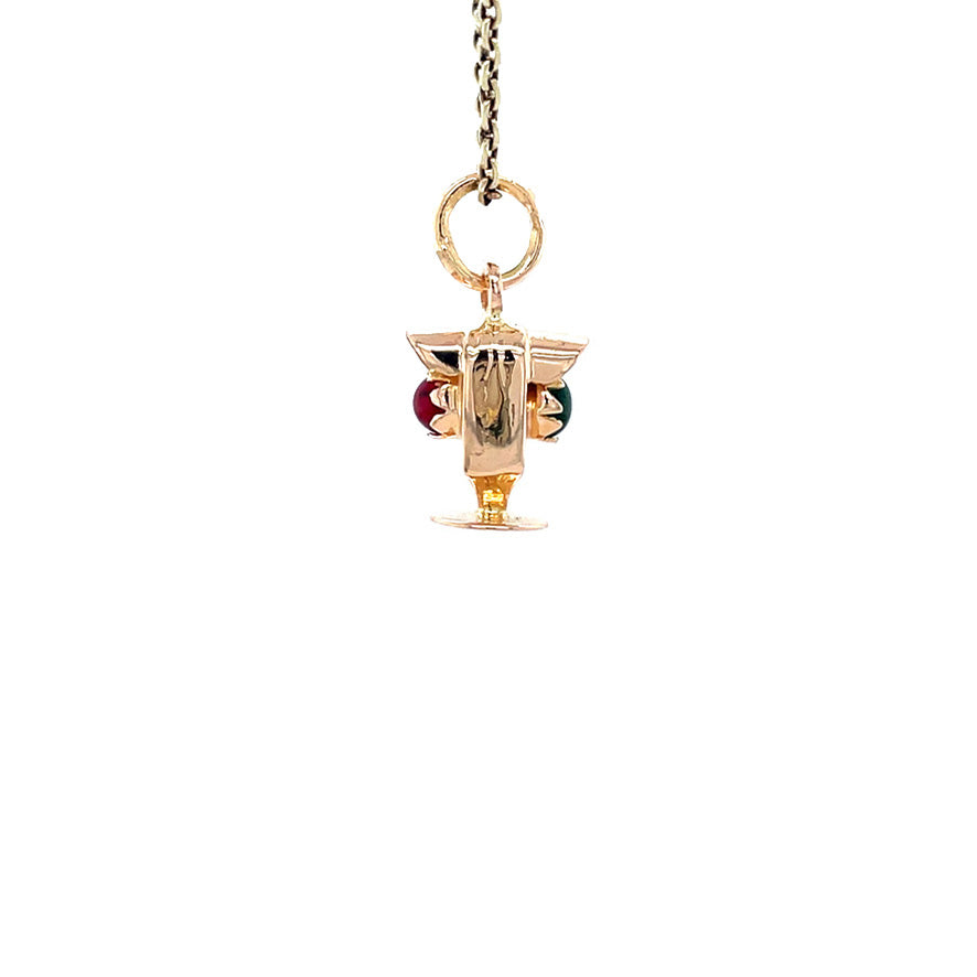 Gouden vintage stoplicht hanger met kleursteen 18 krt