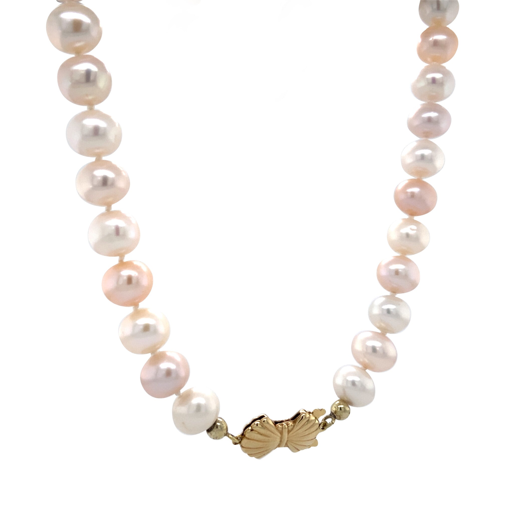 Pearl vintage necklace with gold bow clasp 14 kt