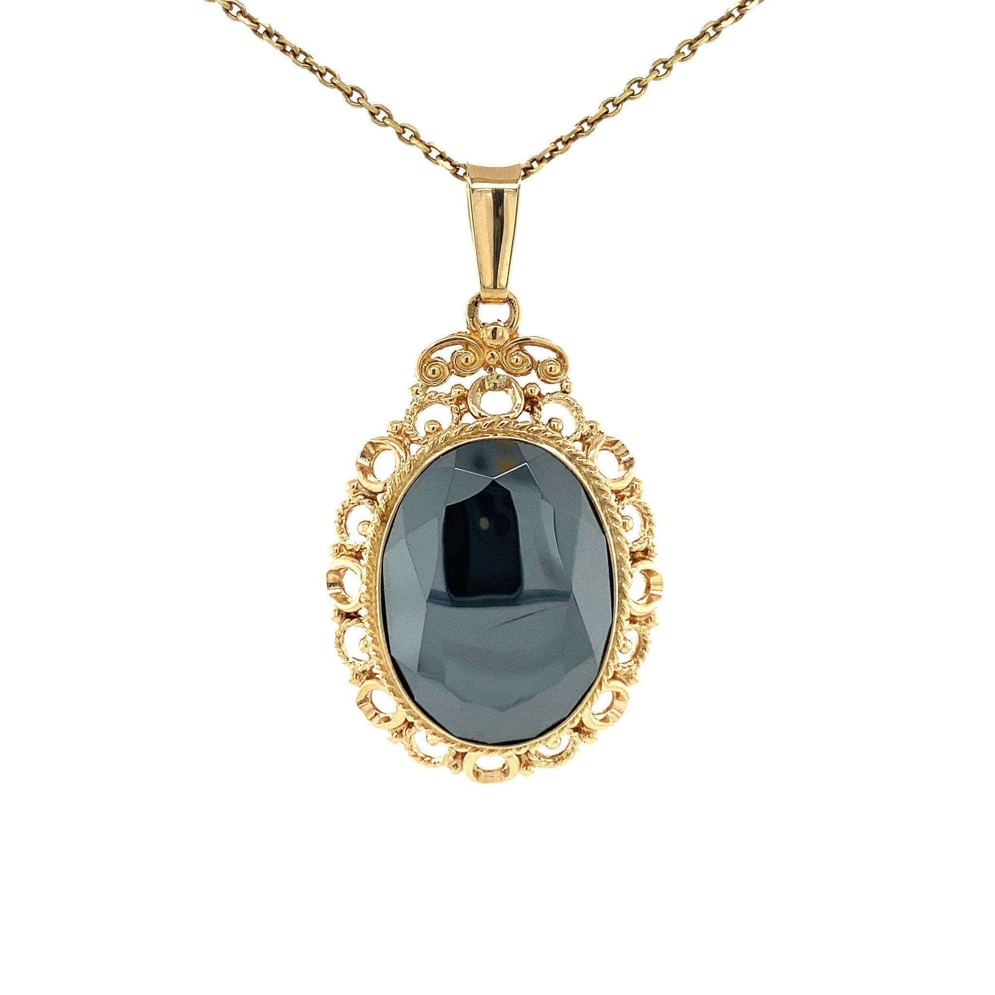 Gouden hanger met hematiet 14 krt