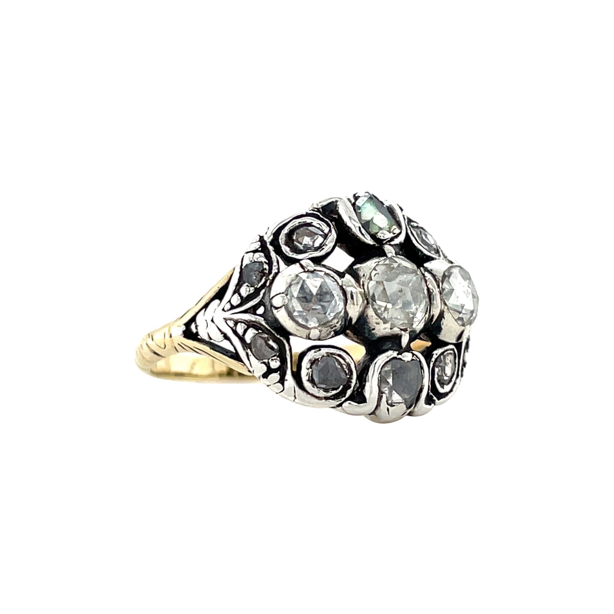Vintage gold ring with rose-cut diamond 14 kt/925