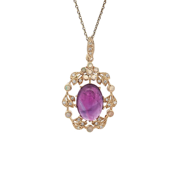 14 kt gold pendant with amethyst, opal and diamond