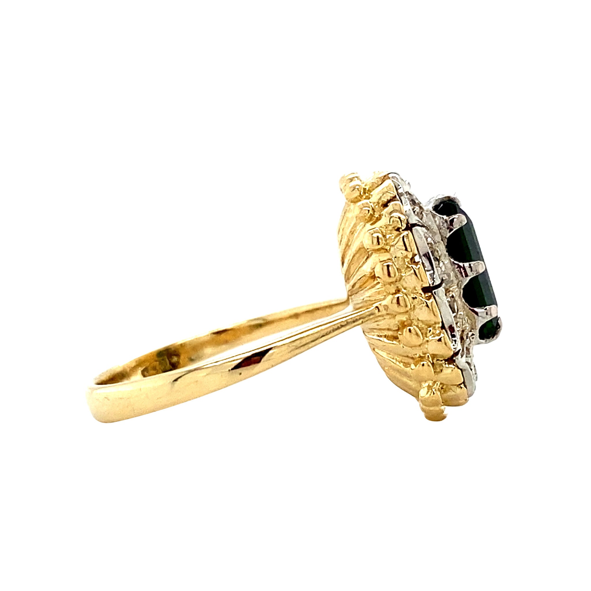 Gouden vintage entourage ring met toermalijn en spinel 18 krt