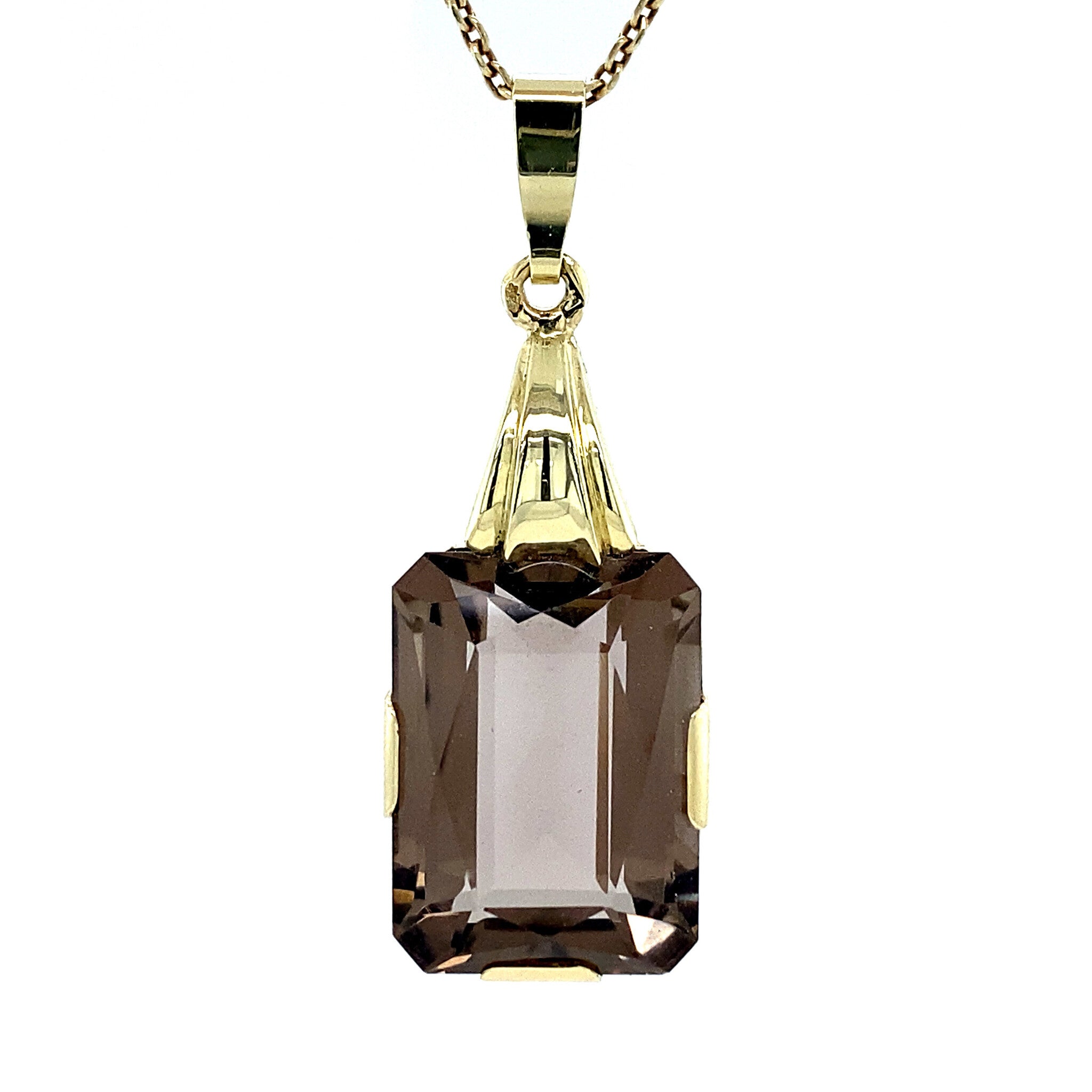 Gouden hanger met rooktopaas 14 krt