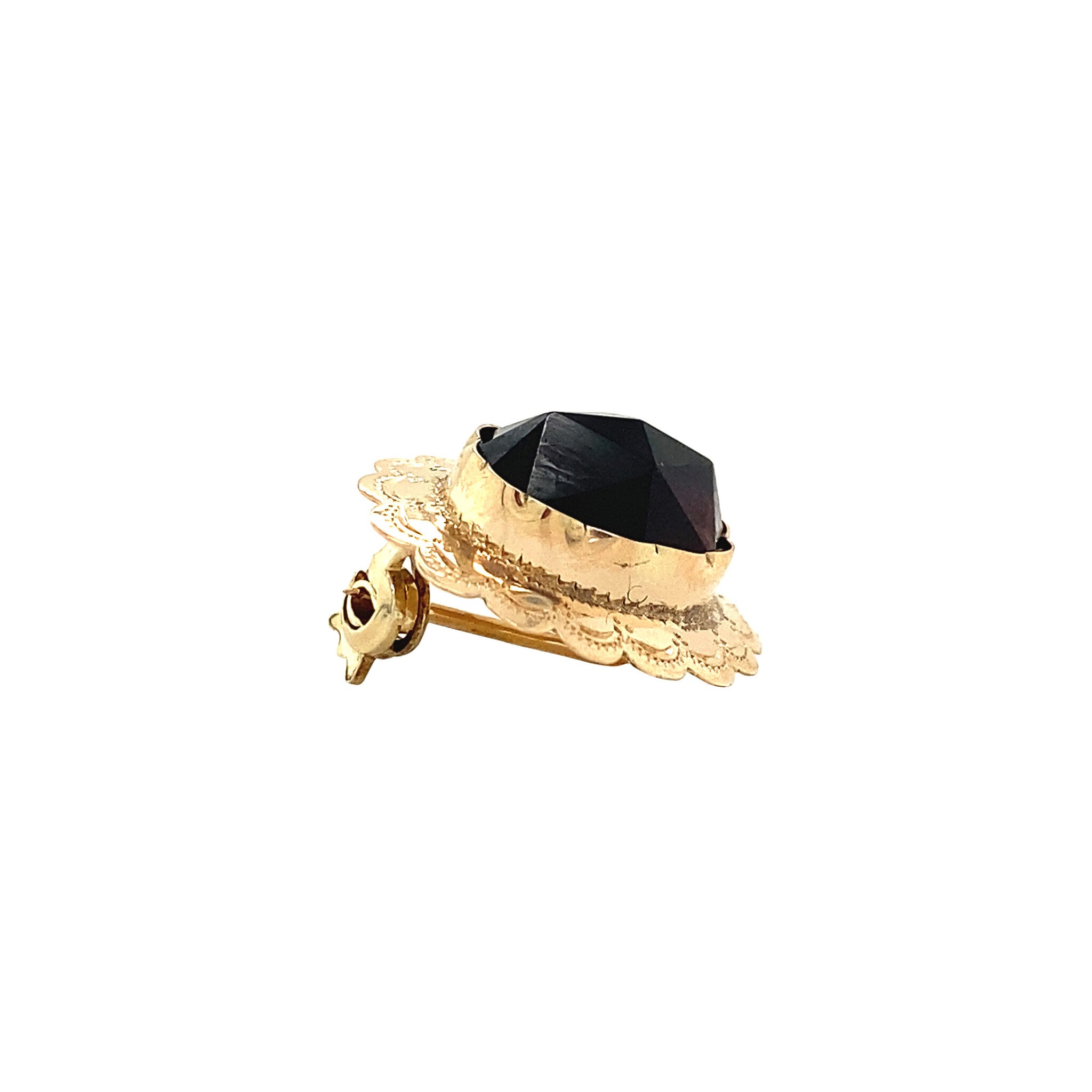 Vintage gold brooch with garnet, 14 kt