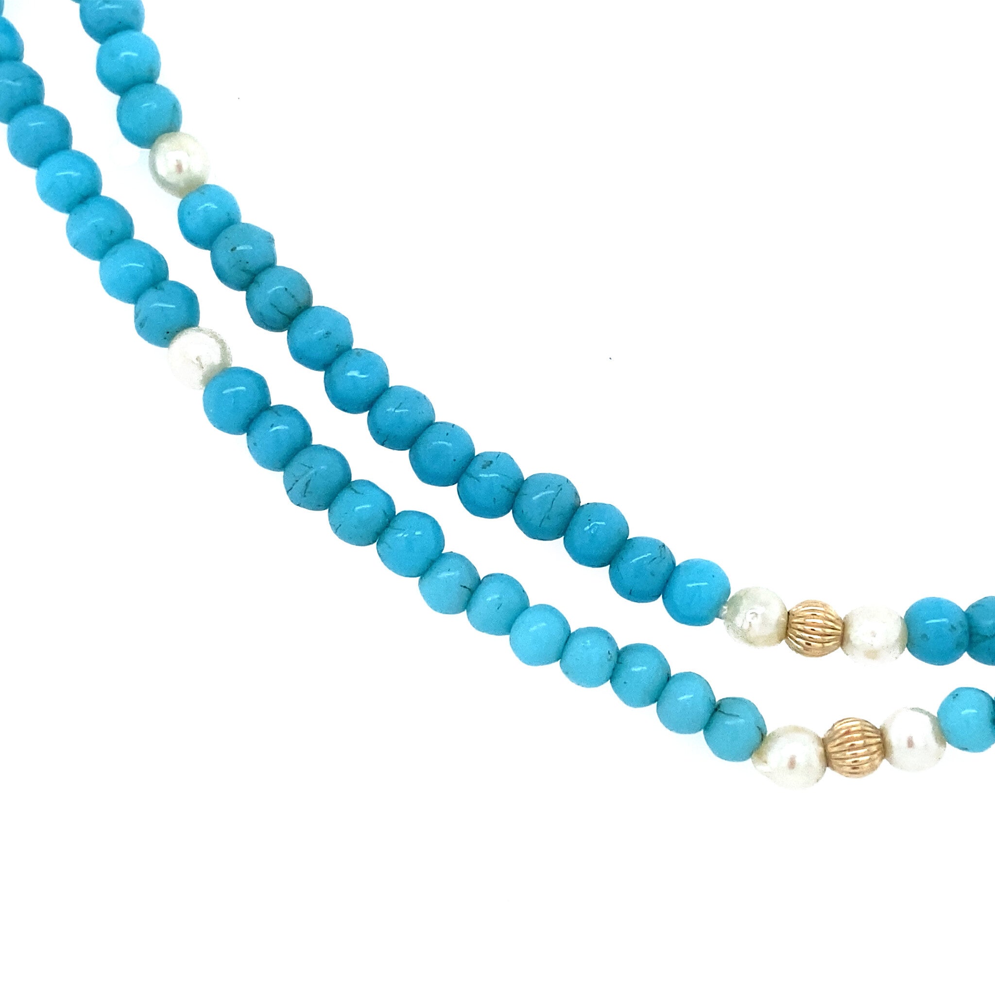 Turquoise necklace with pearl and gold lacing 37.5 cm 14 krt