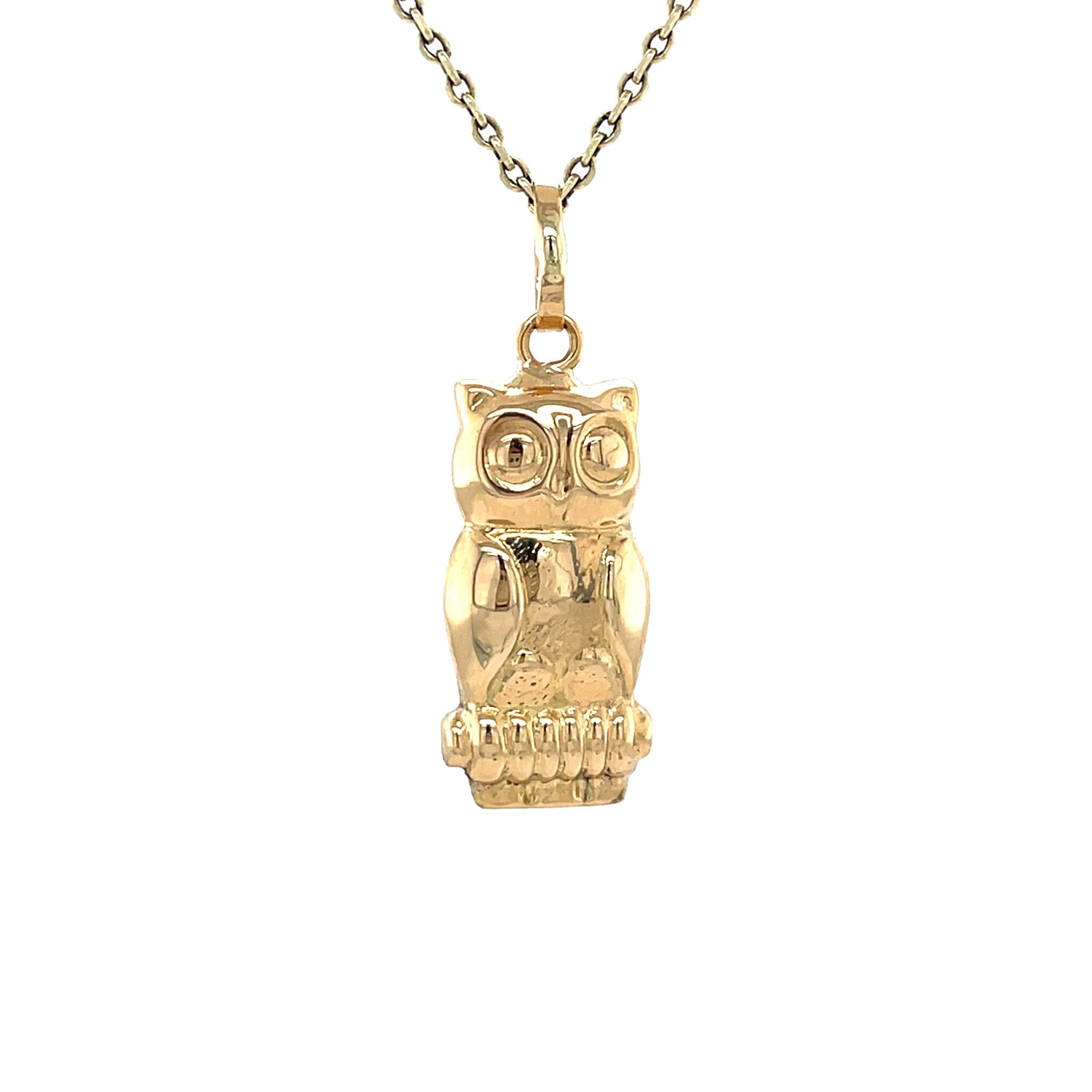 Golden vintage owl pendant 14 carat