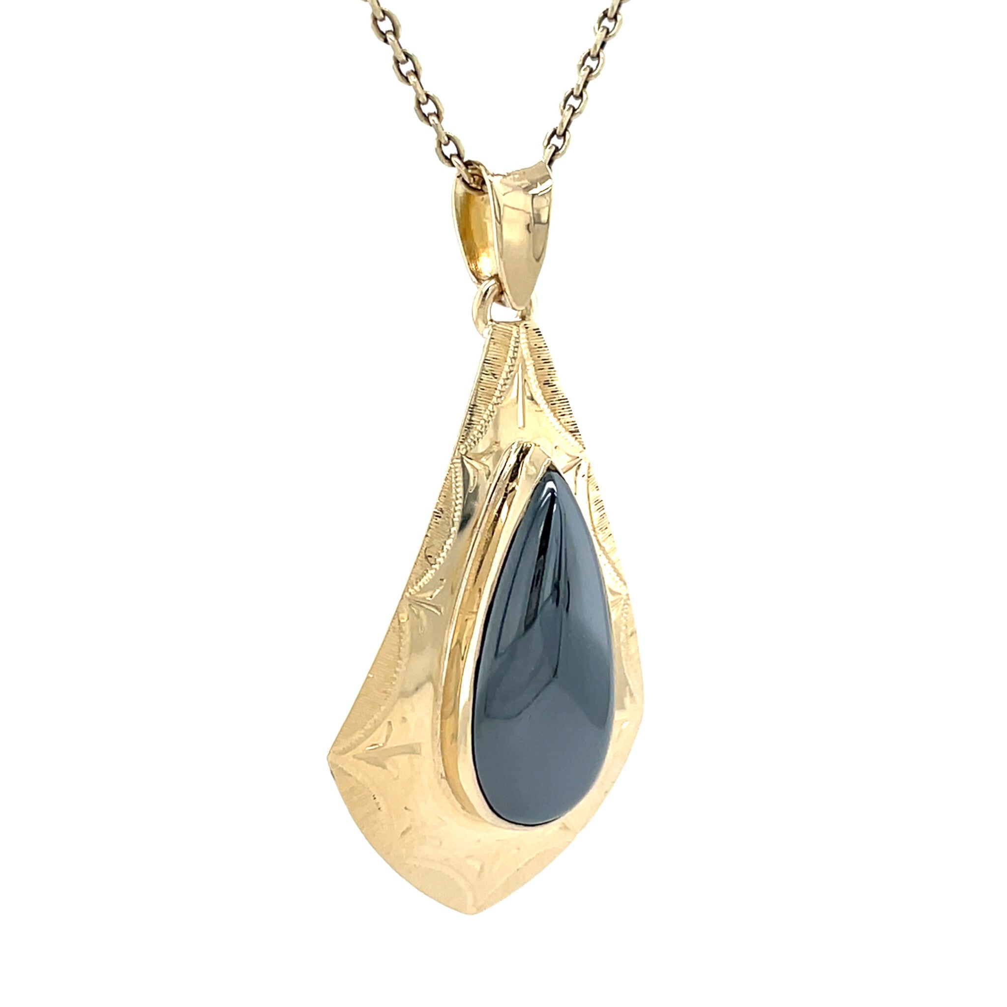 Gold vintage pendant with hematite 14 kt