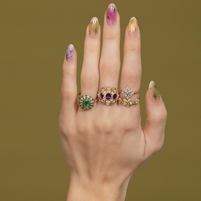 Gold ring with peridot and pearl 14 kt