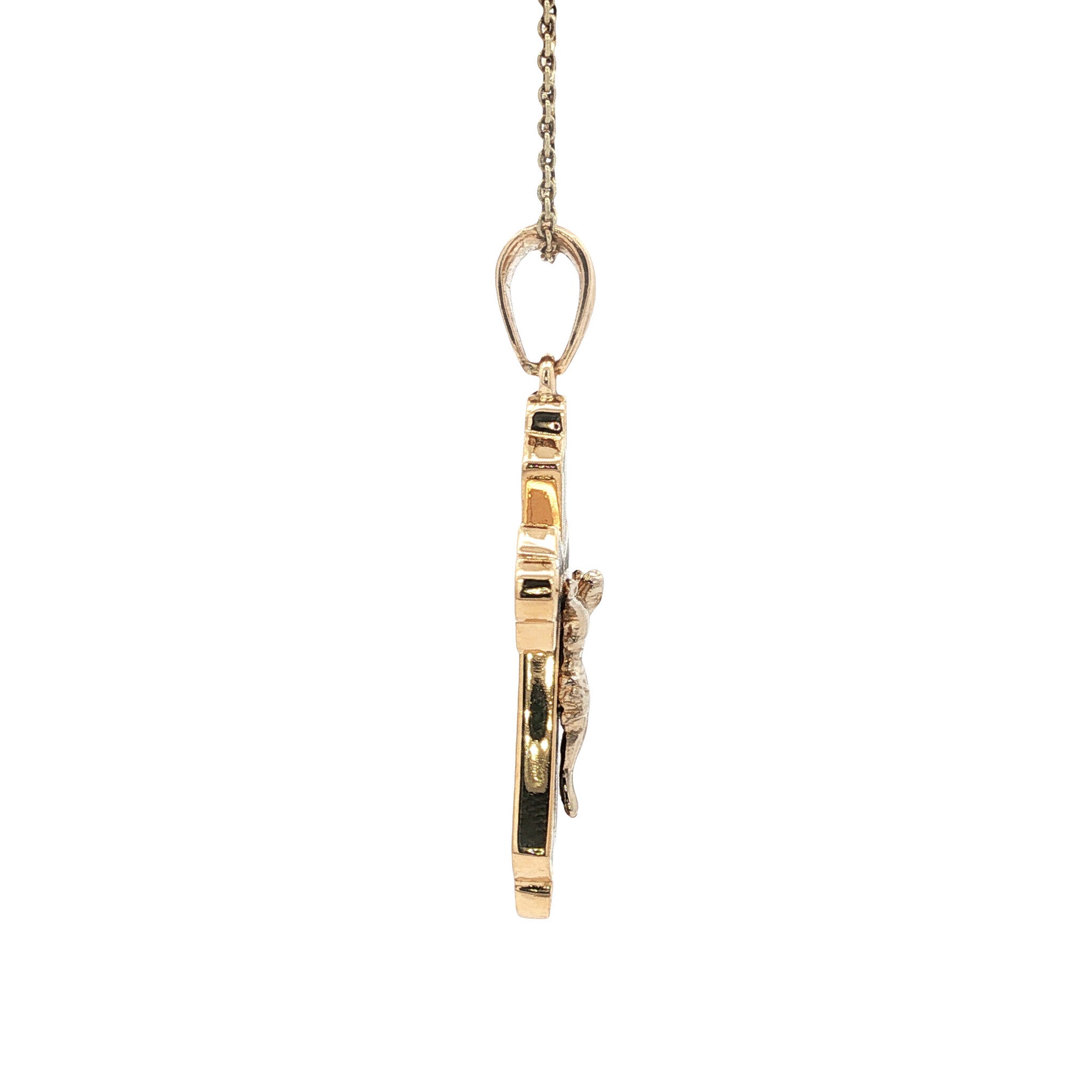 Gouden vintage kruis hanger met emaille en zirkonia 18 kt