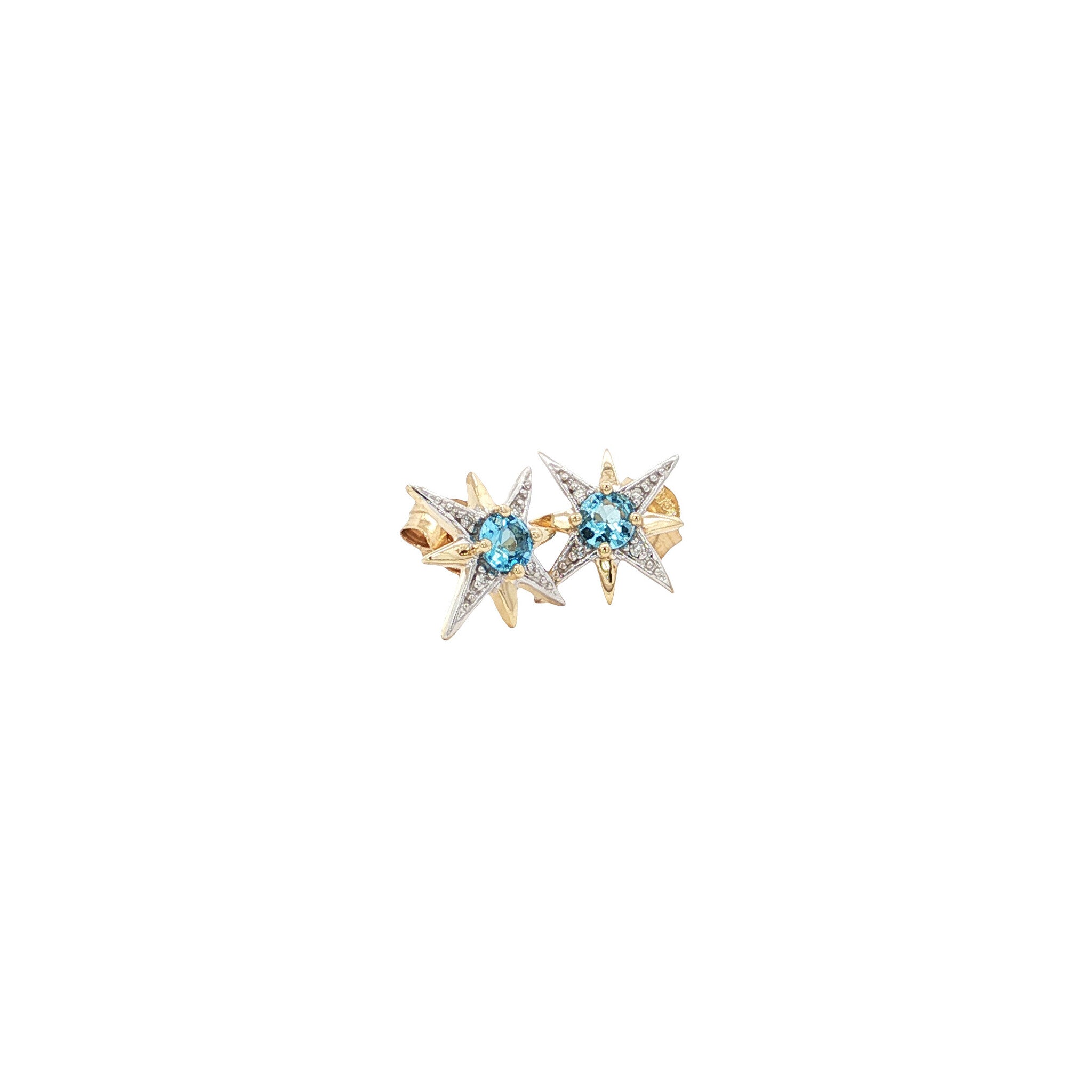 Star earrings with topaz and diamond 9 kt