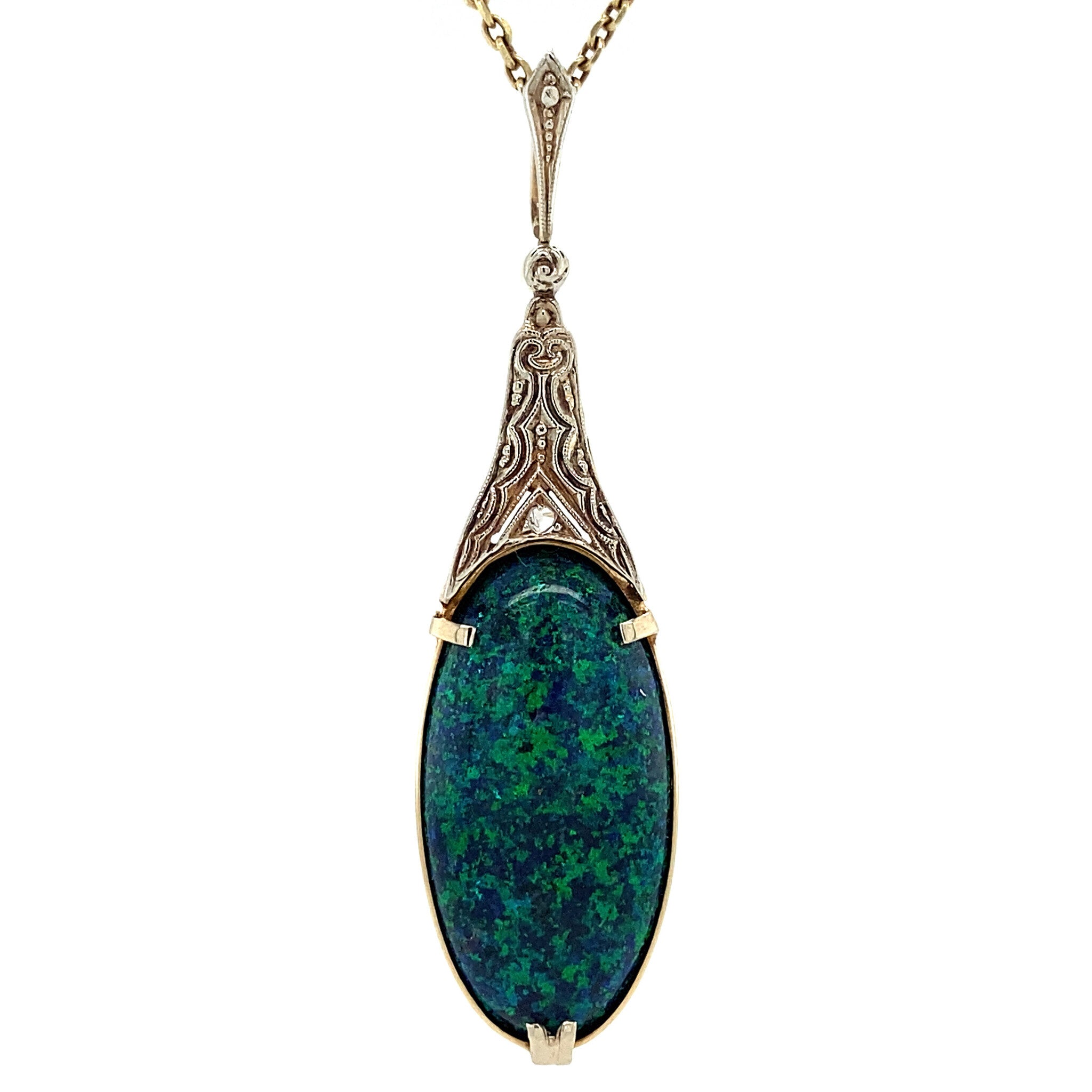 Gold pendant with black opal and rose diamond 14 kt