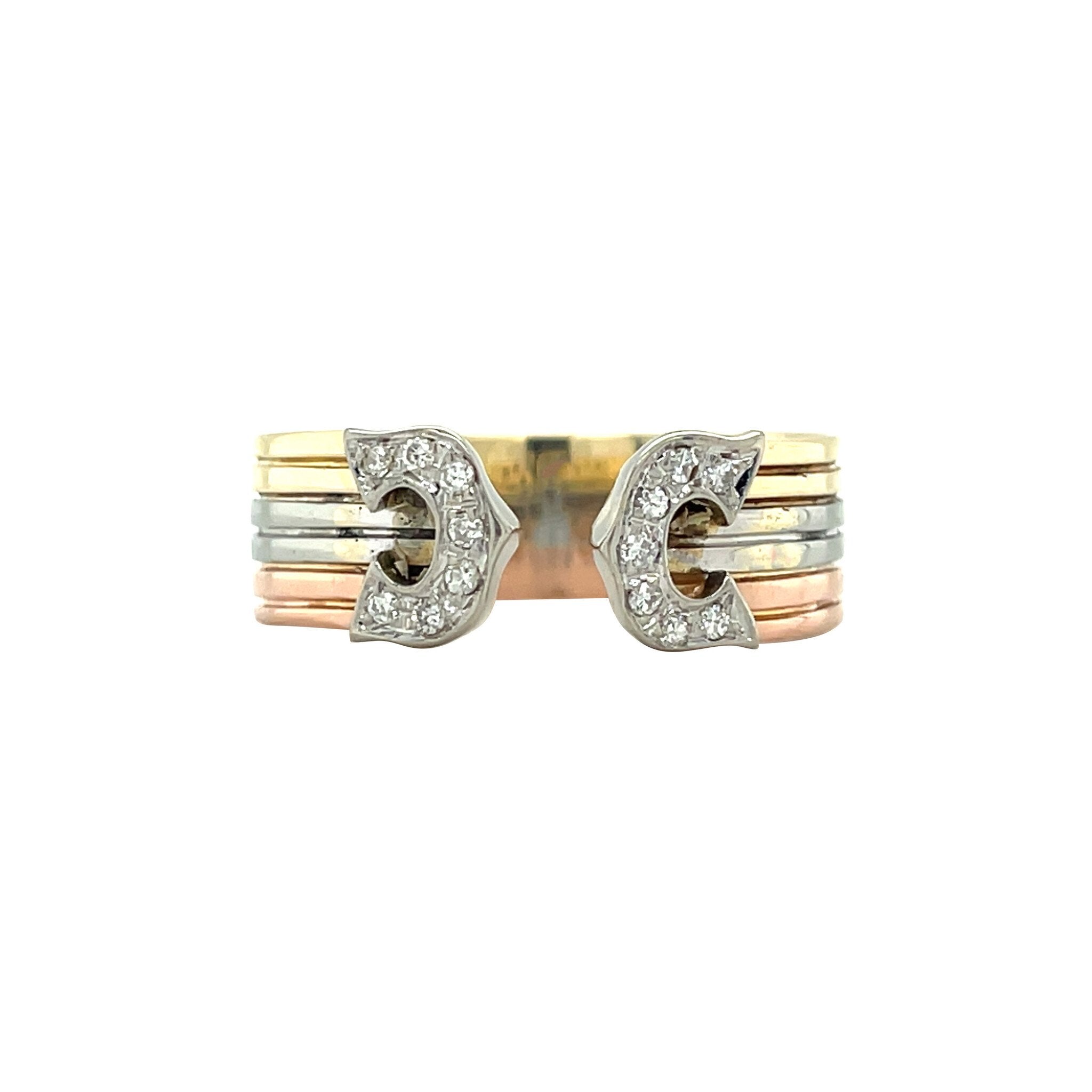Tricolour gold vintage ring with diamond 14 kt