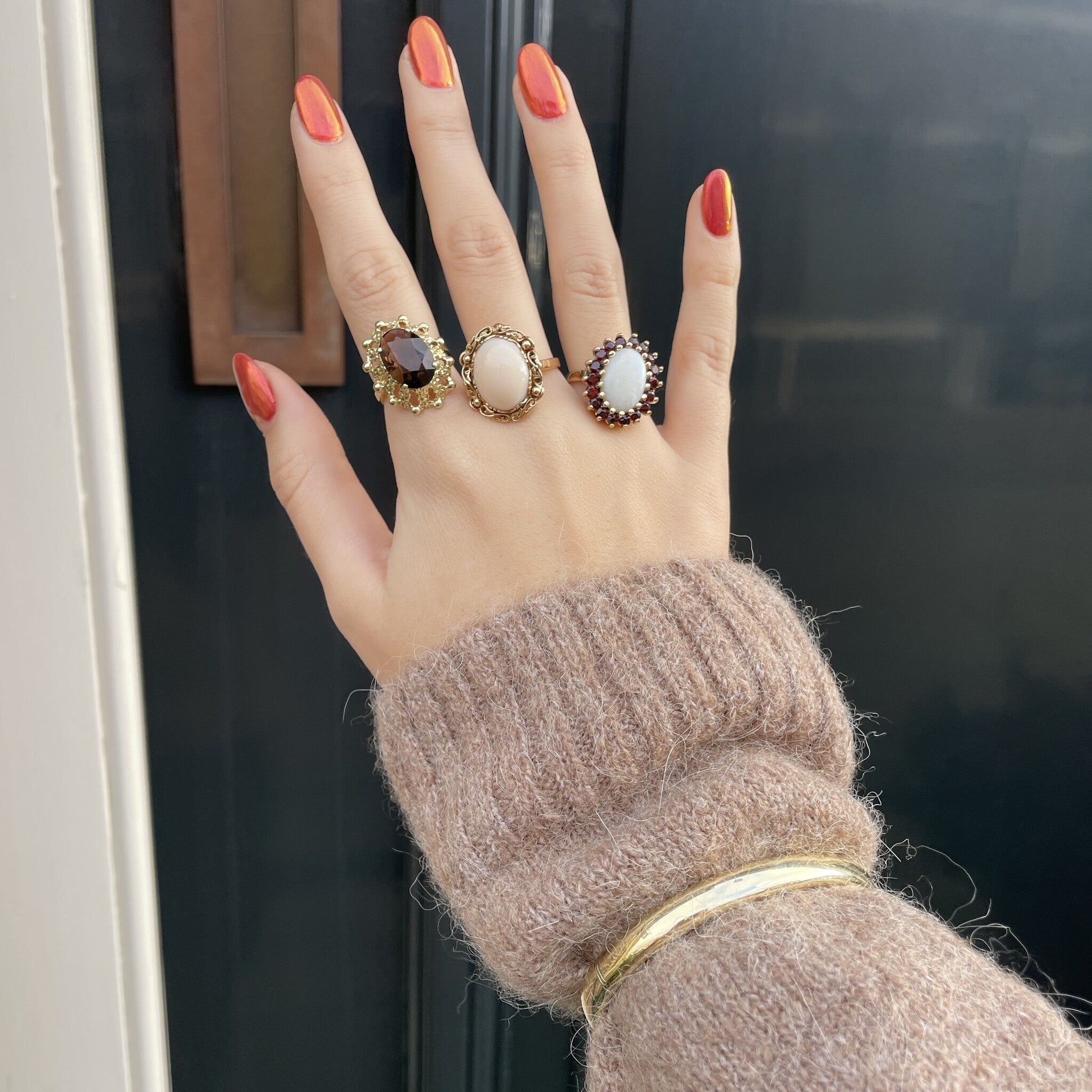 14 kt gold ring with angel skin coral