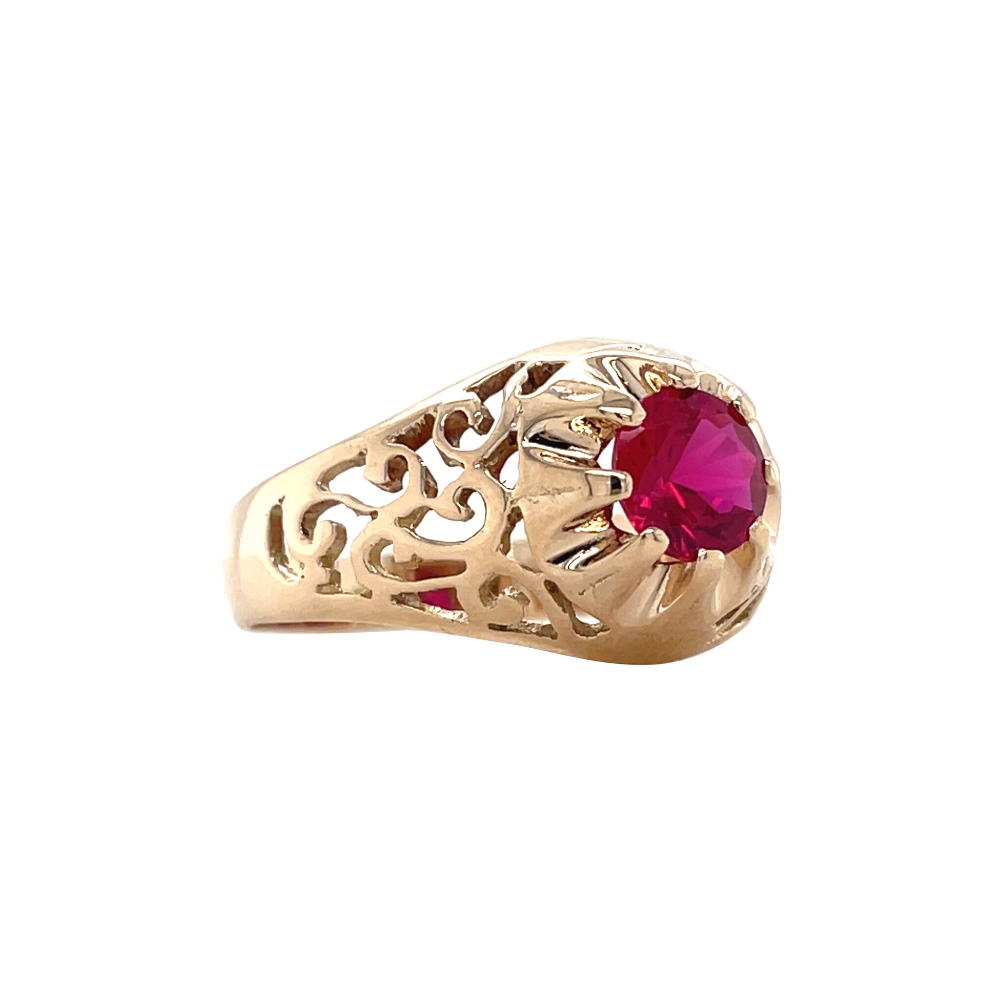Vintage rose gold ring with ruby, 12 kt