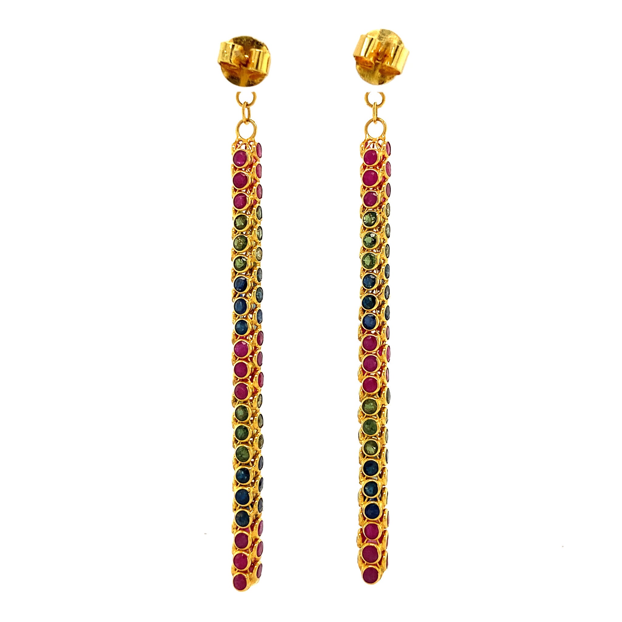 Gold earrings with emerald, ruby and sapphire 18 krt