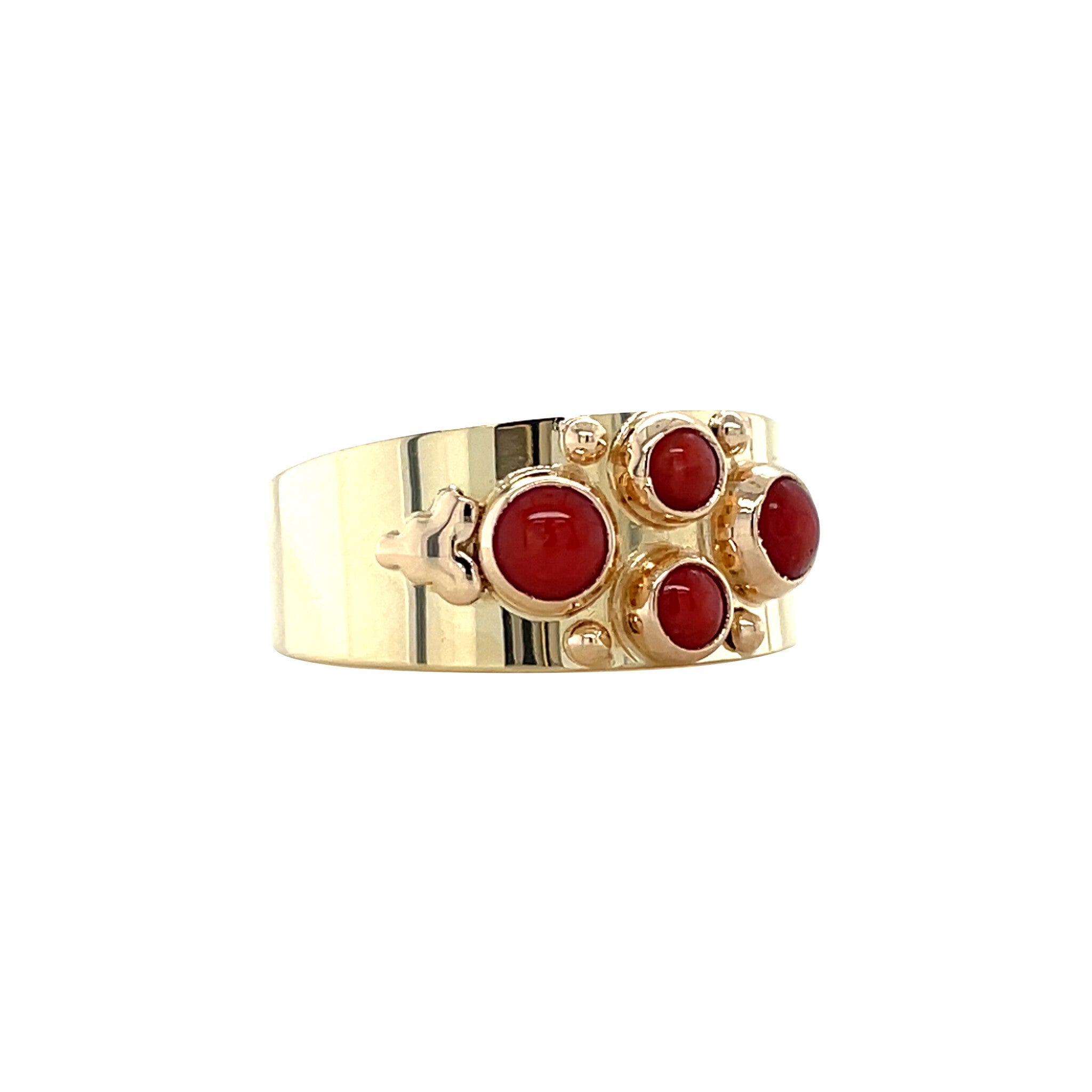Gouden vintage ring met bloedkoraal 14 krt