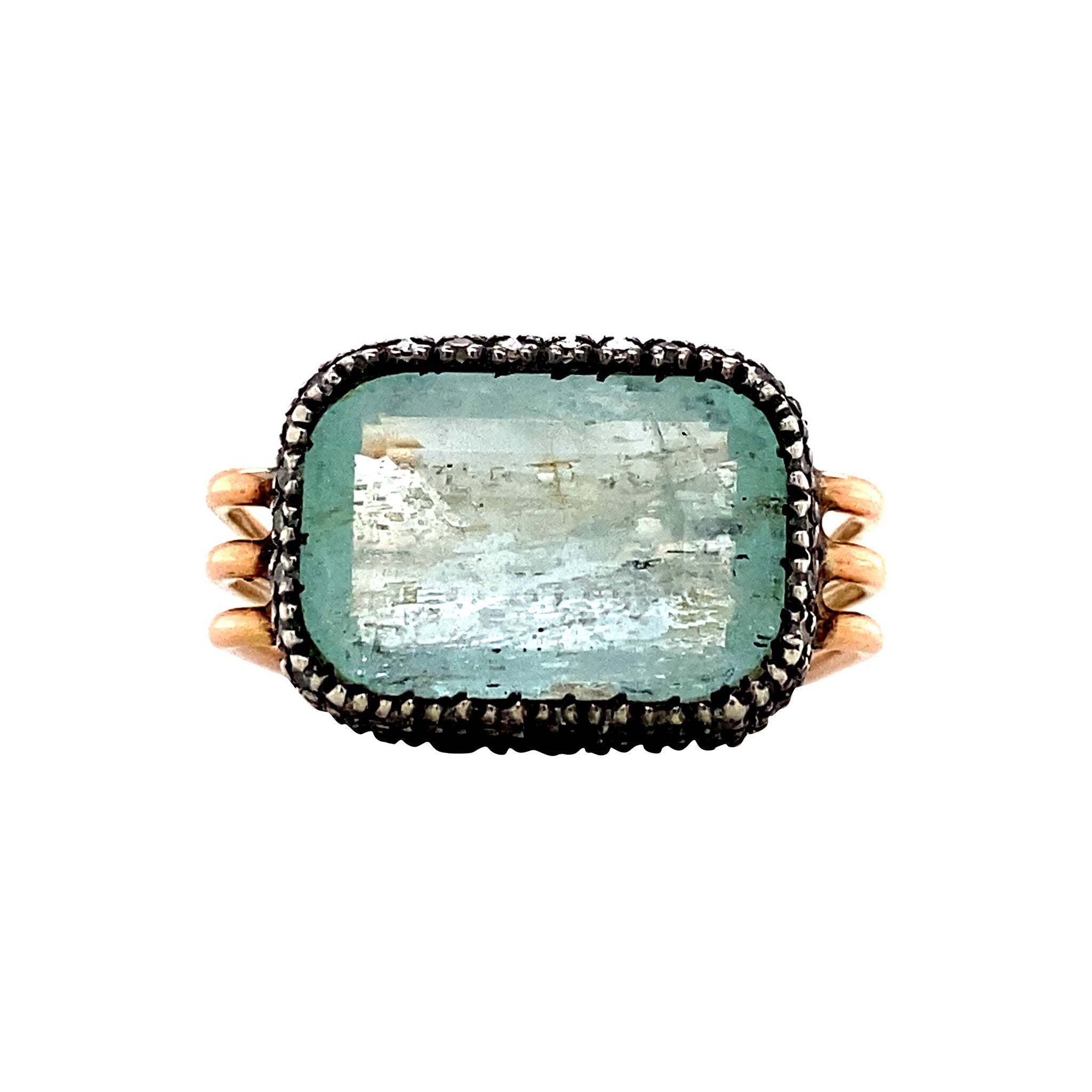 Gouden ring met aquamarijn en diamant 14 krt/835