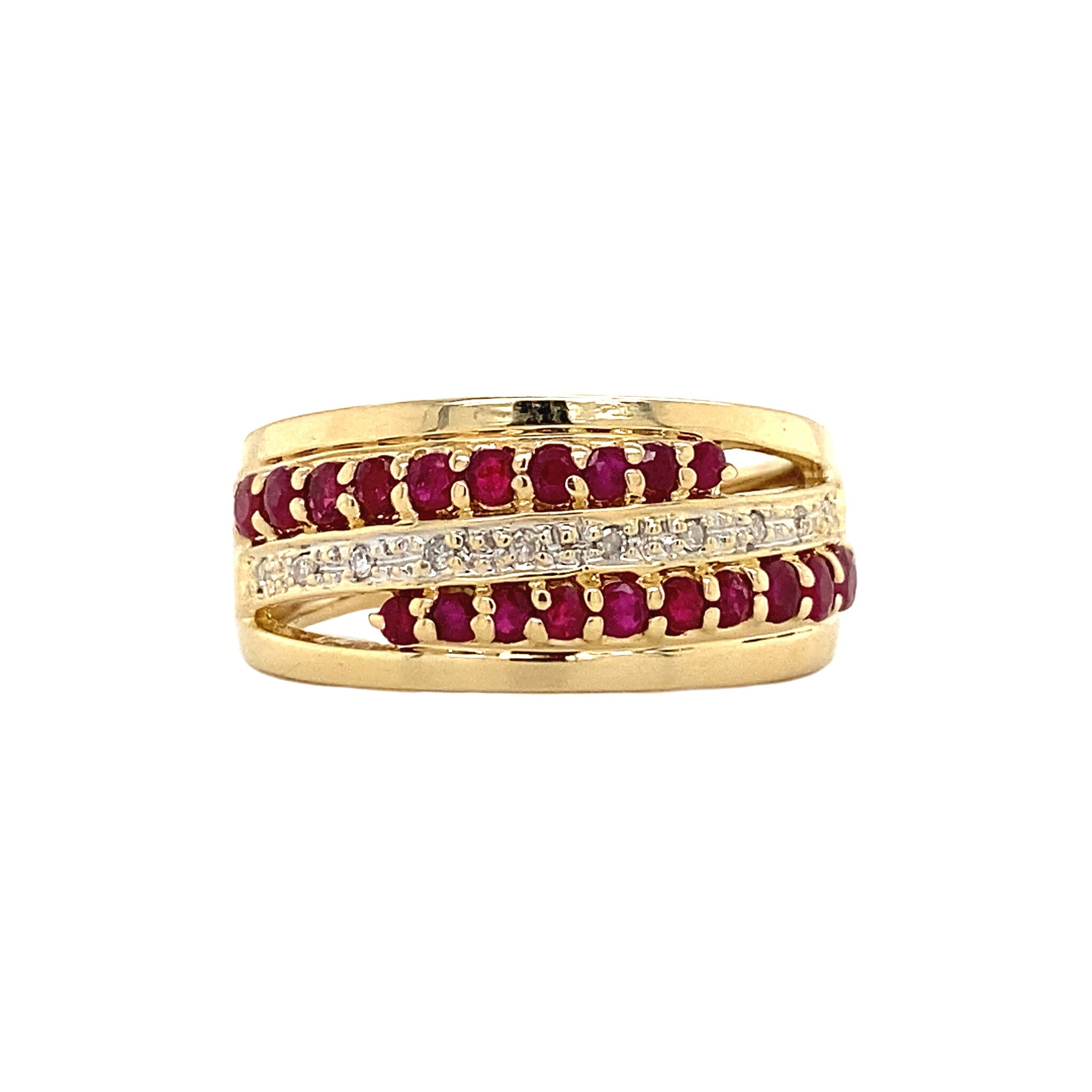 14 kt gold ring with diamond and ruby
