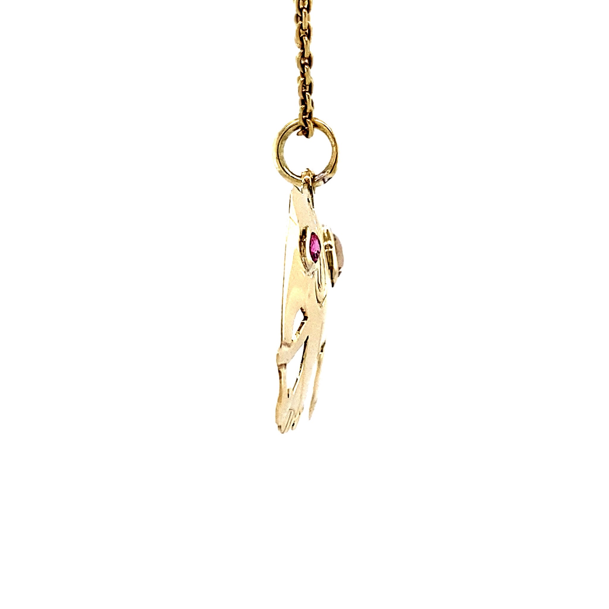Olifant hanger met robijn en zirkoon 12 krt