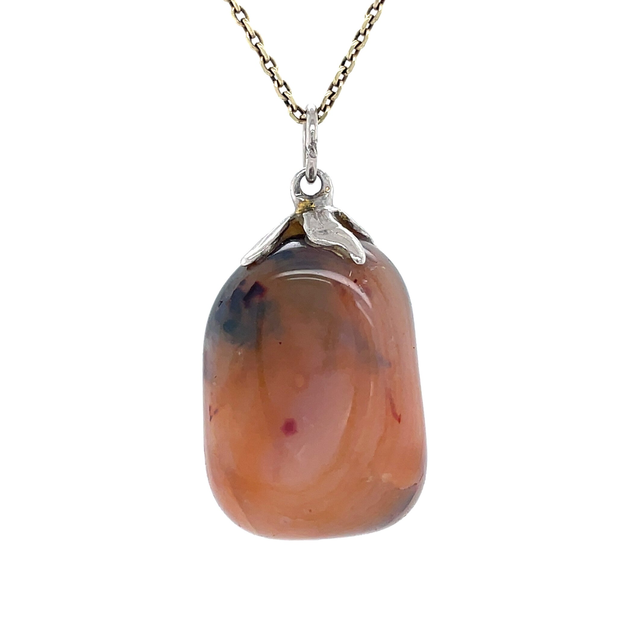 White gold vintage pendant with striped agate 14 kt