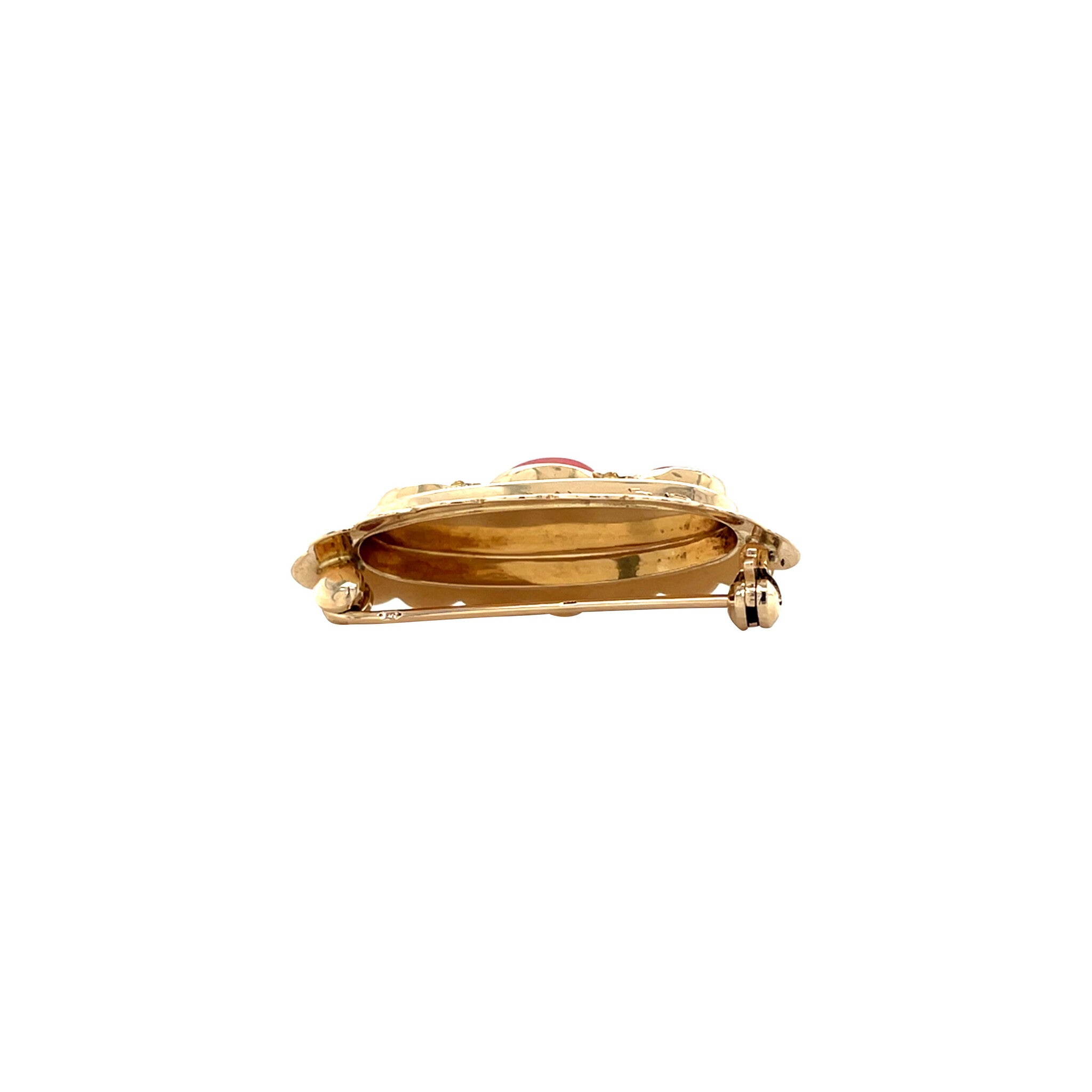 Gouden vintage broche met bloedkoraal 14 krt