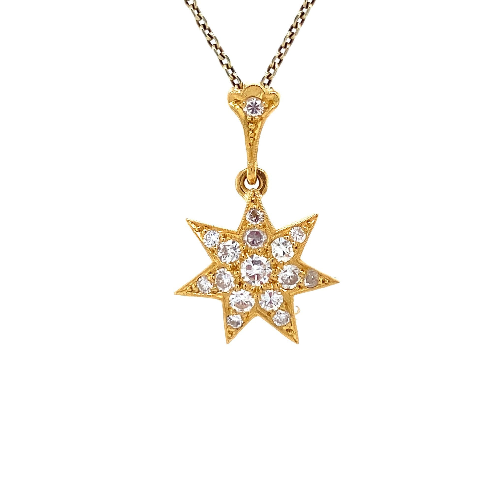Vintage gold star pendant with diamond, 22 kt