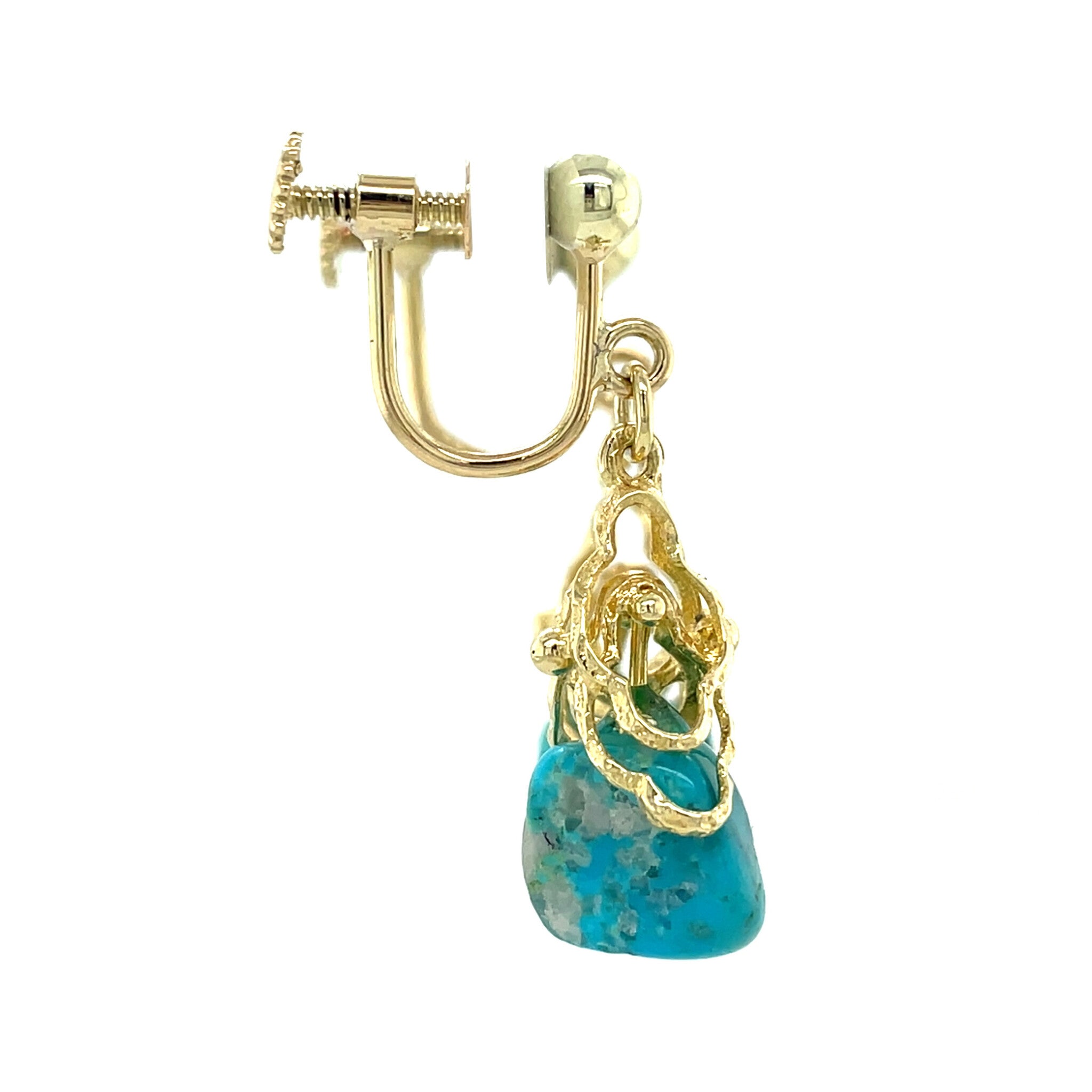 Gouden vintage oorhangers met turkoois 14 kt