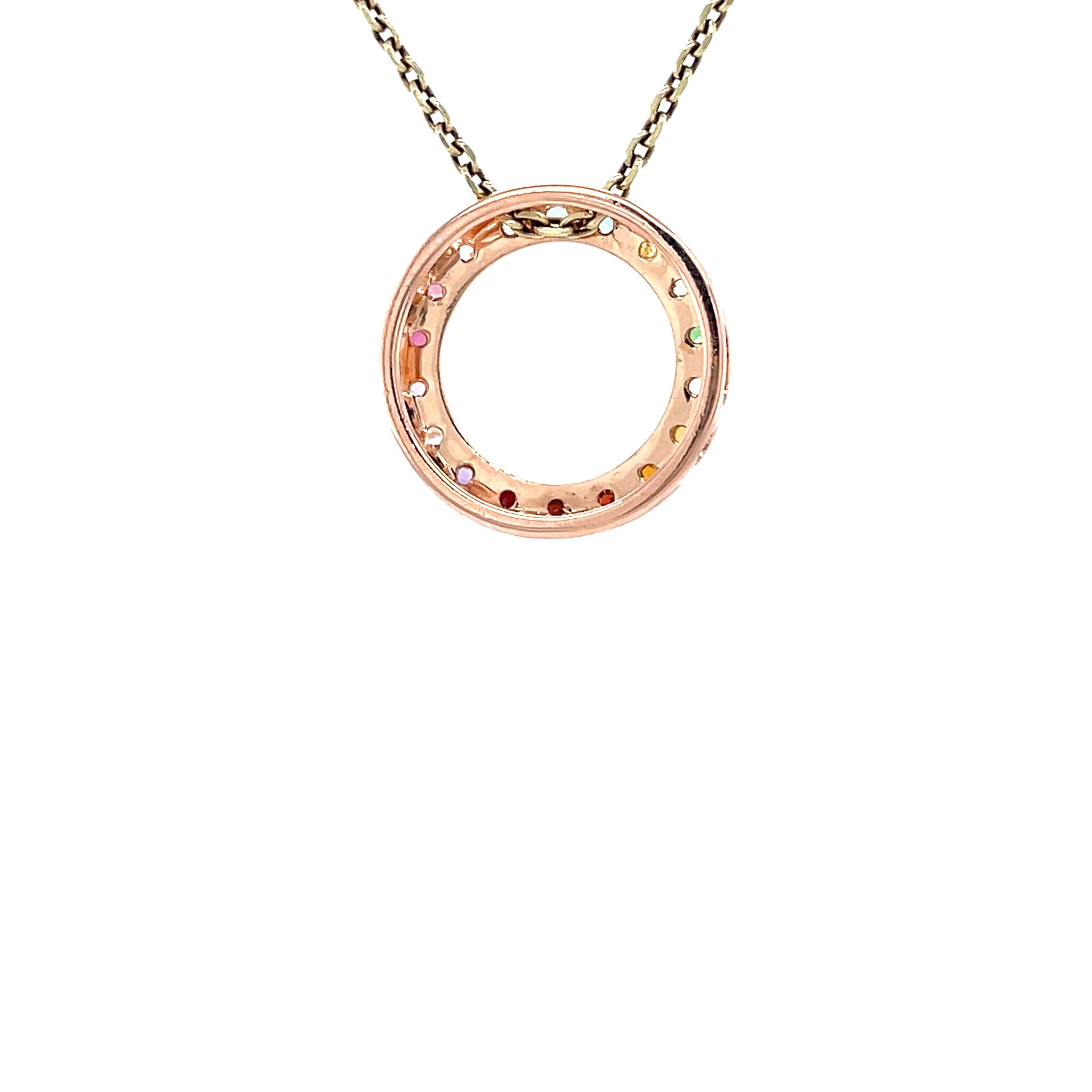 Rose-gold vintage Rainbow forest Gassan pendant with colored gemstones 14 kt