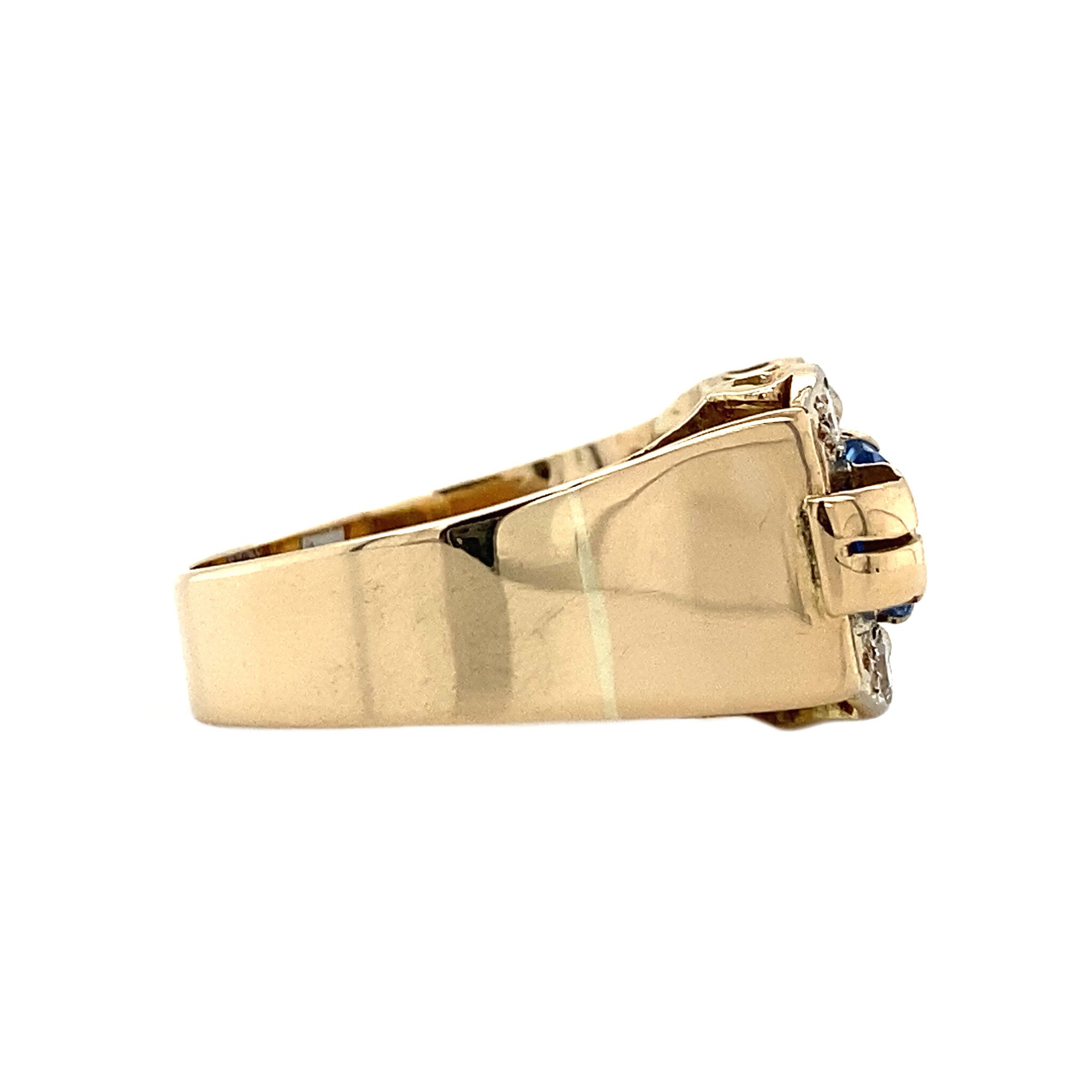 Gold ring with diamond and blue spinel 14 krt