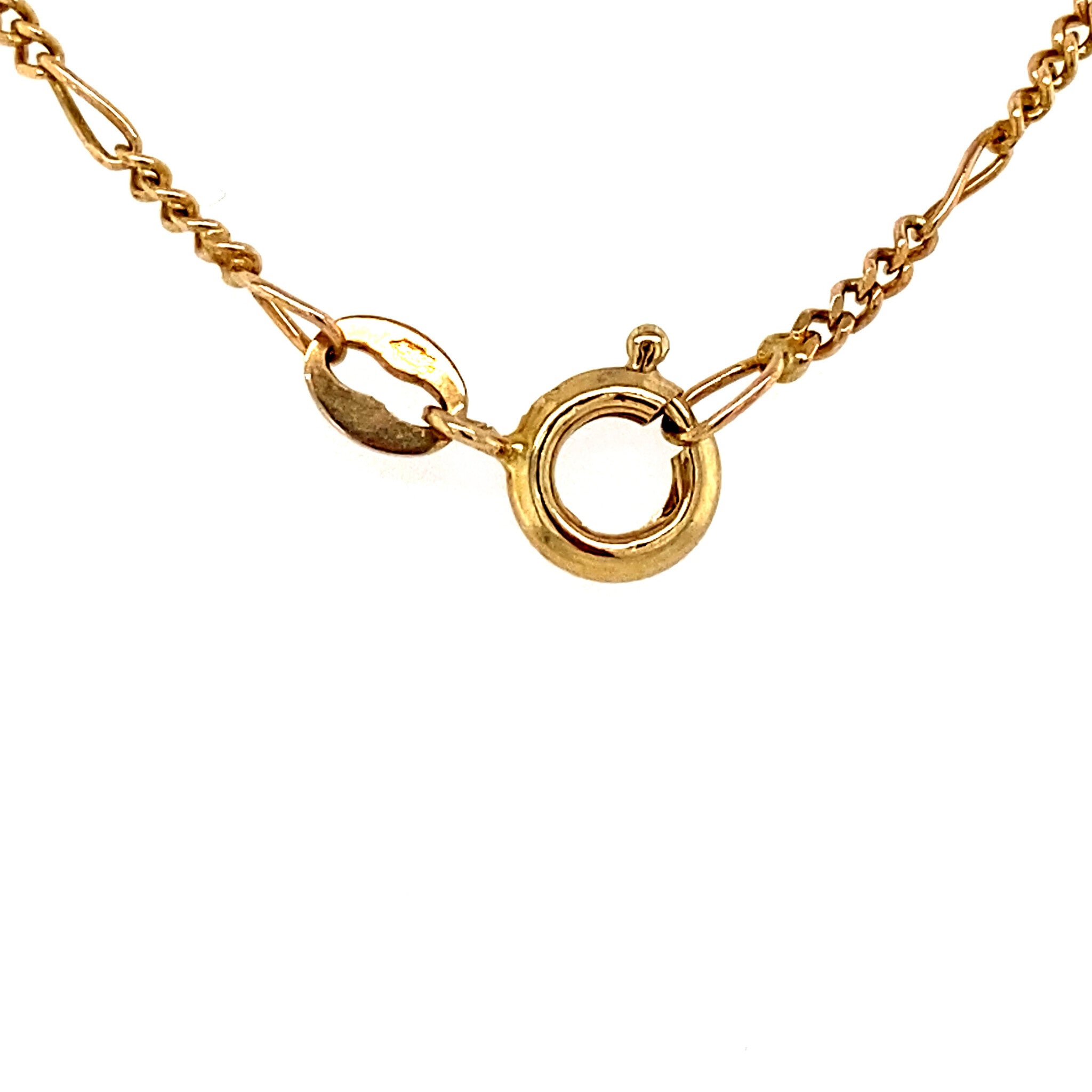 Gold necklace figaro with pendant with garnet 41 cm 14 krt