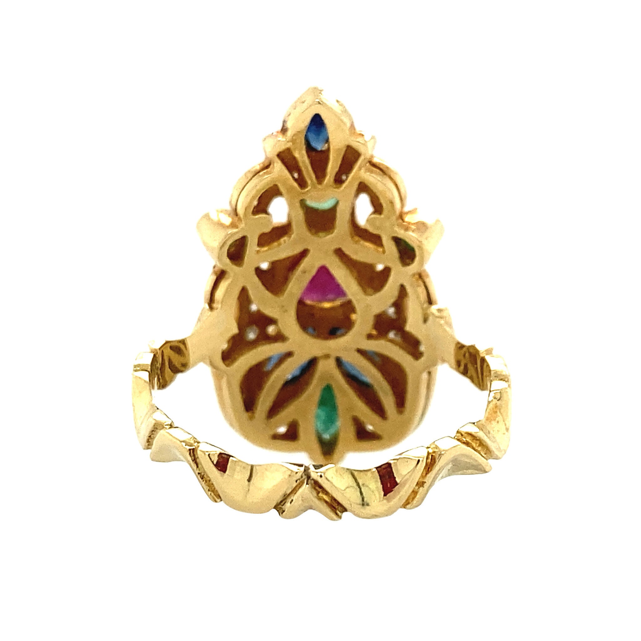 Gold ring with emerald, sapphire, ruby and diamond 18 krt