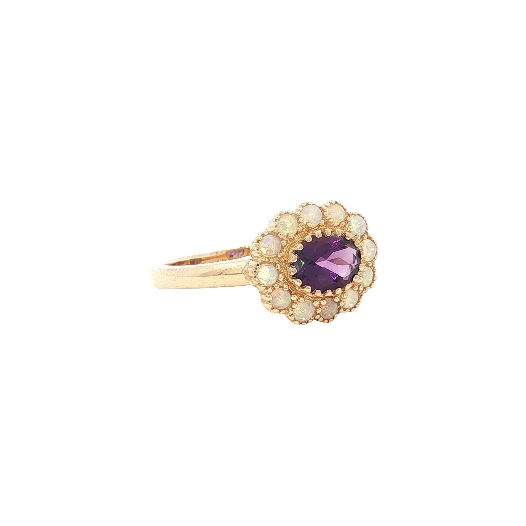 Gouden ring met amethist en opaal 14 kt