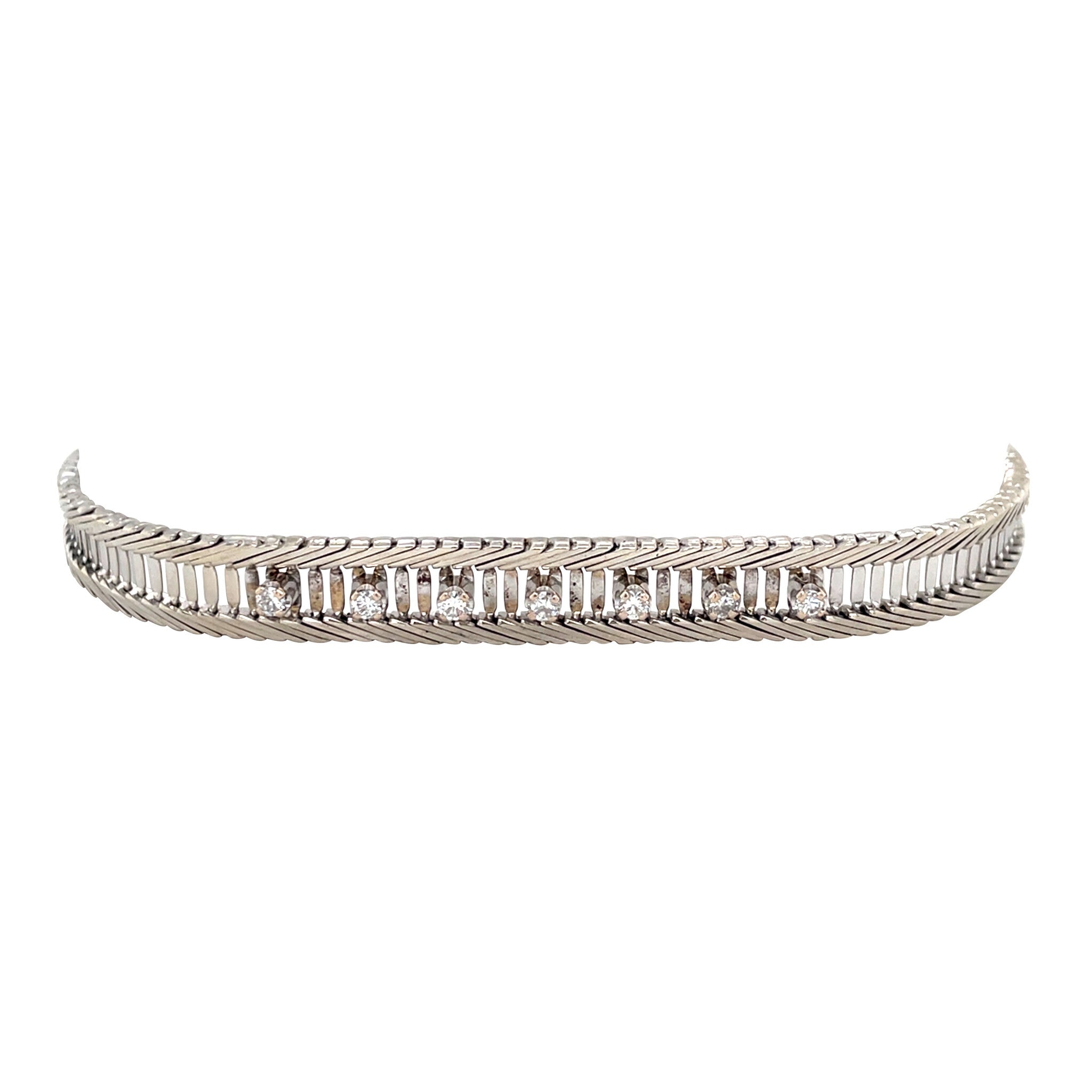 Witgouden vintage armband met diamant 14 krt