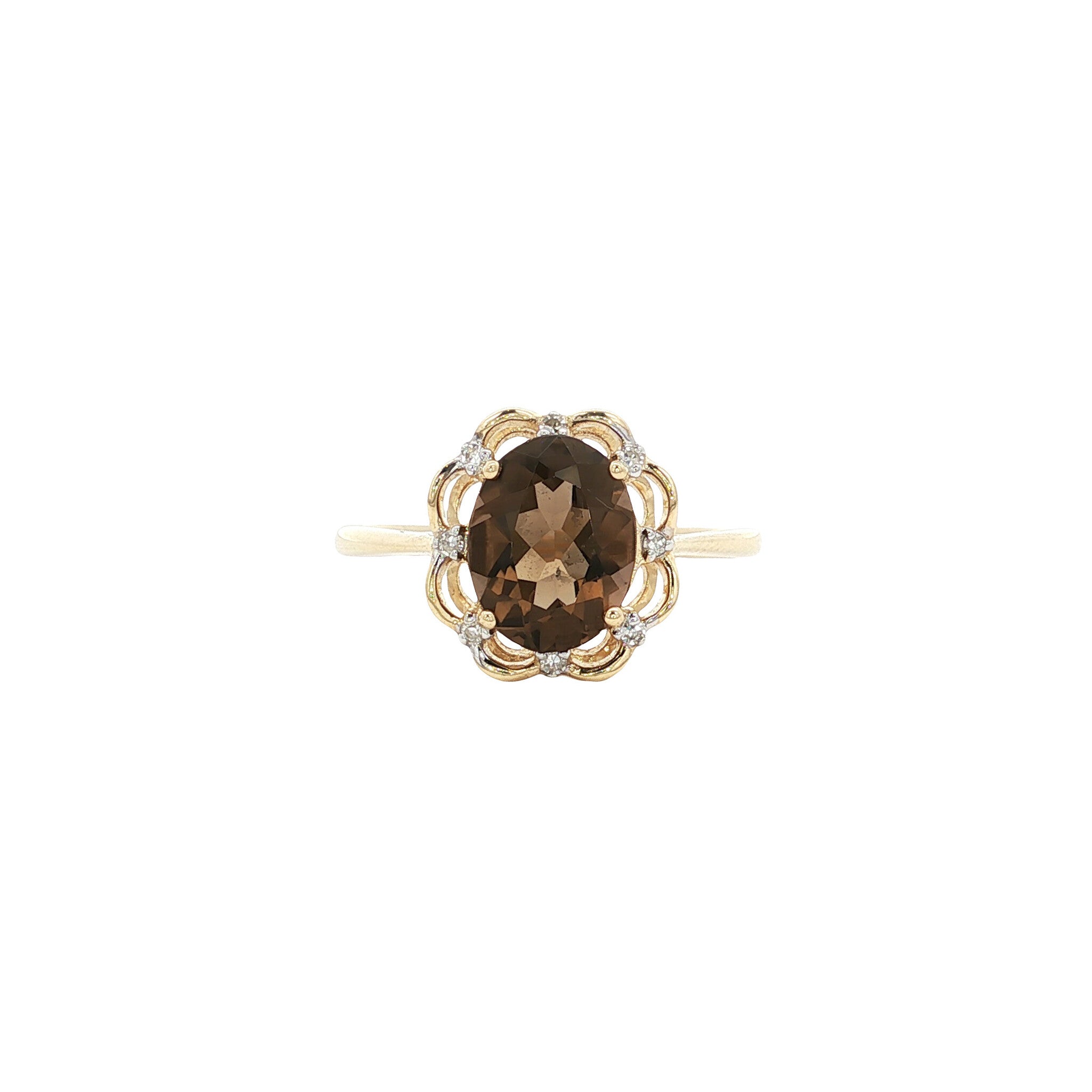 Ring met rookkwarts en diamant 9 kt
