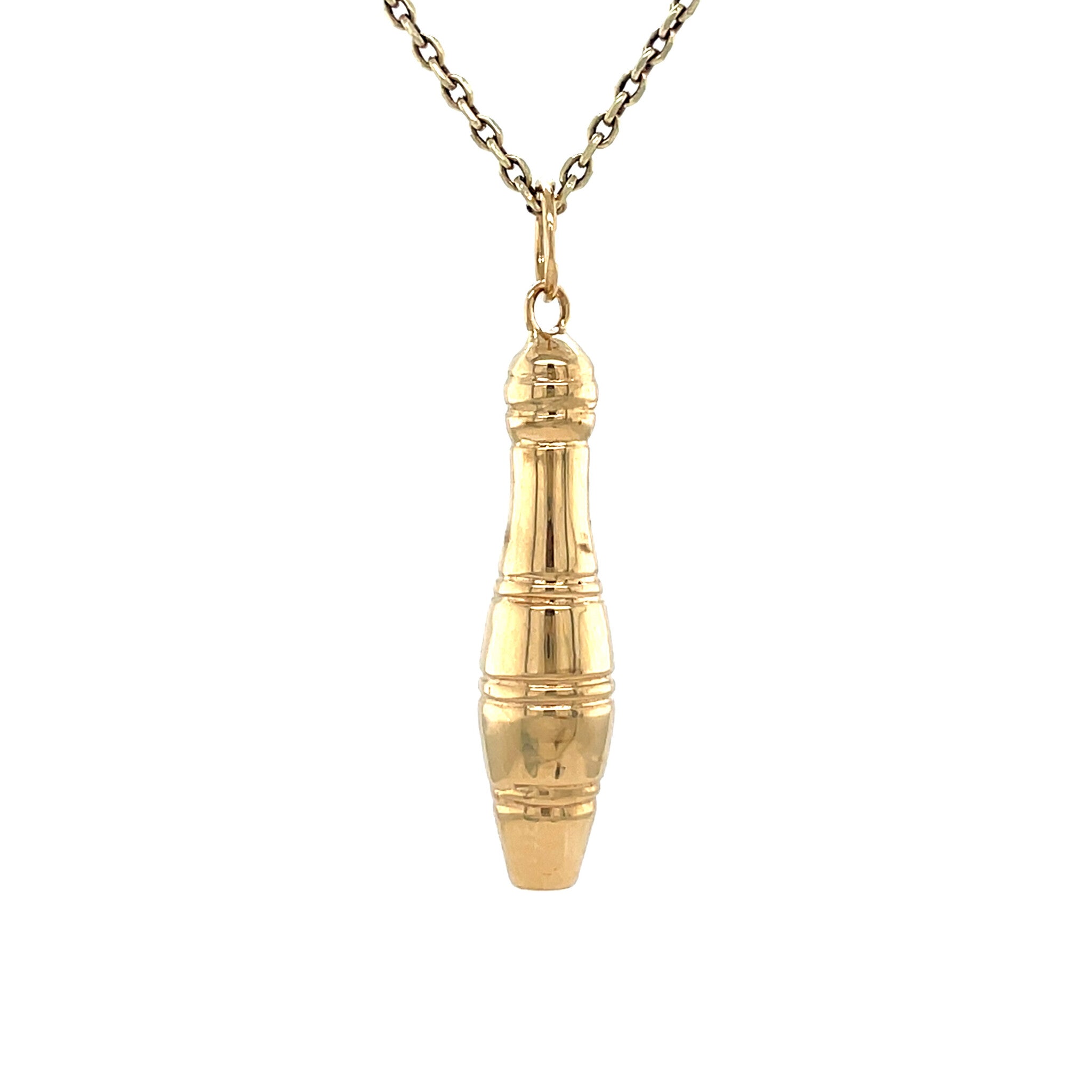Gold vintage bowling pin pendant 14 kt