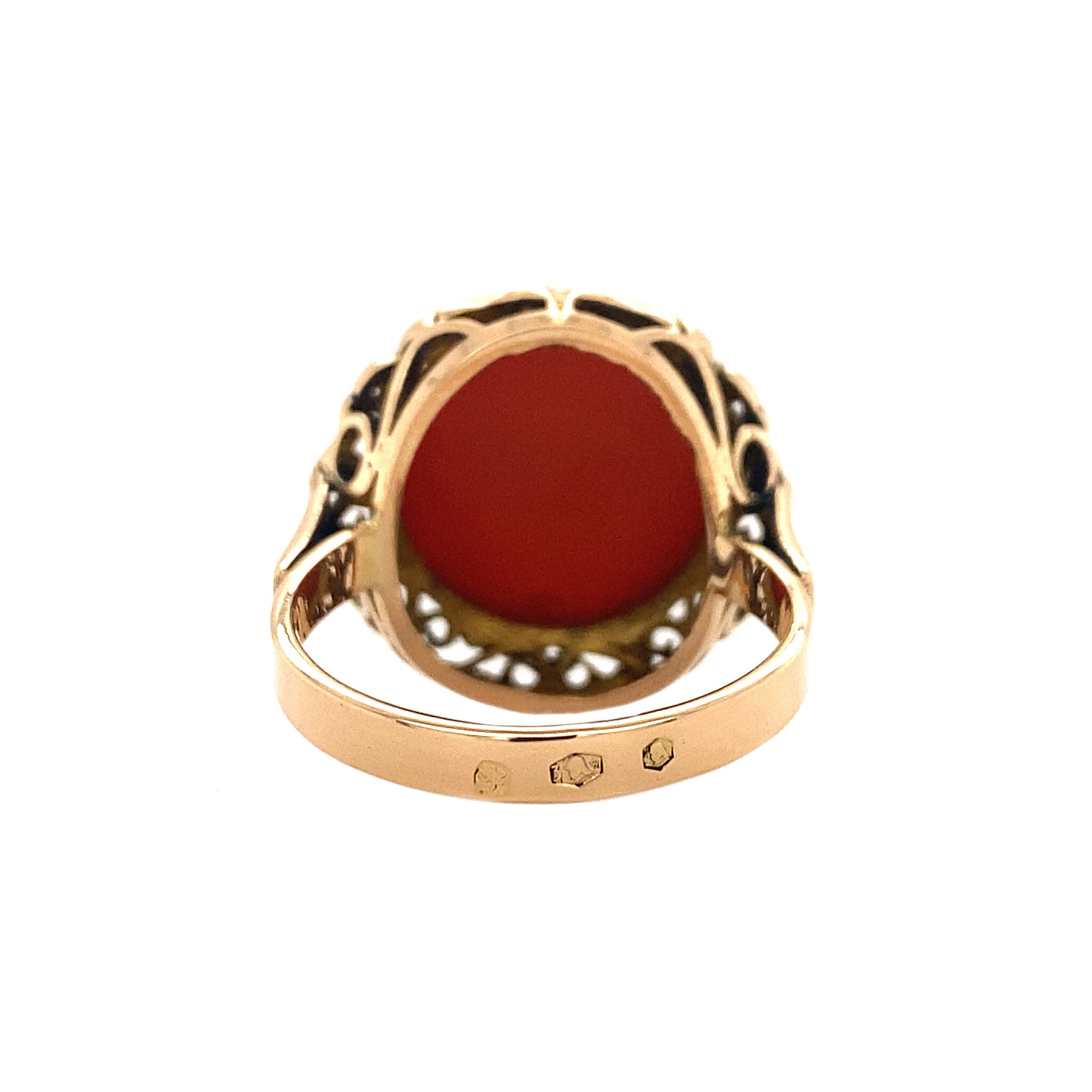 Gold ring with blood coral 14 krt