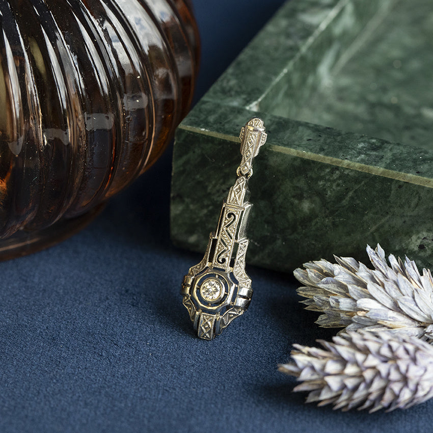 Bicolour gold vintage pendant with diamond 14 kt