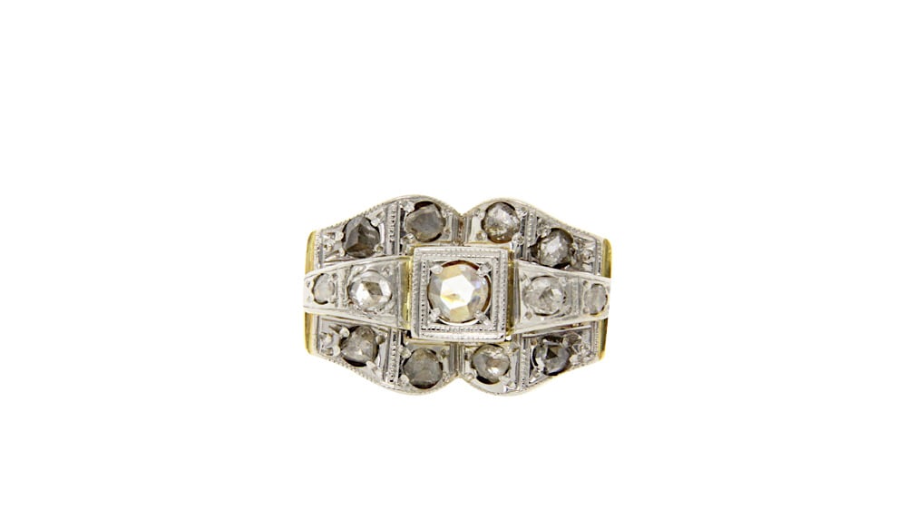 Gold art deco ring with rose diamond 14 krt