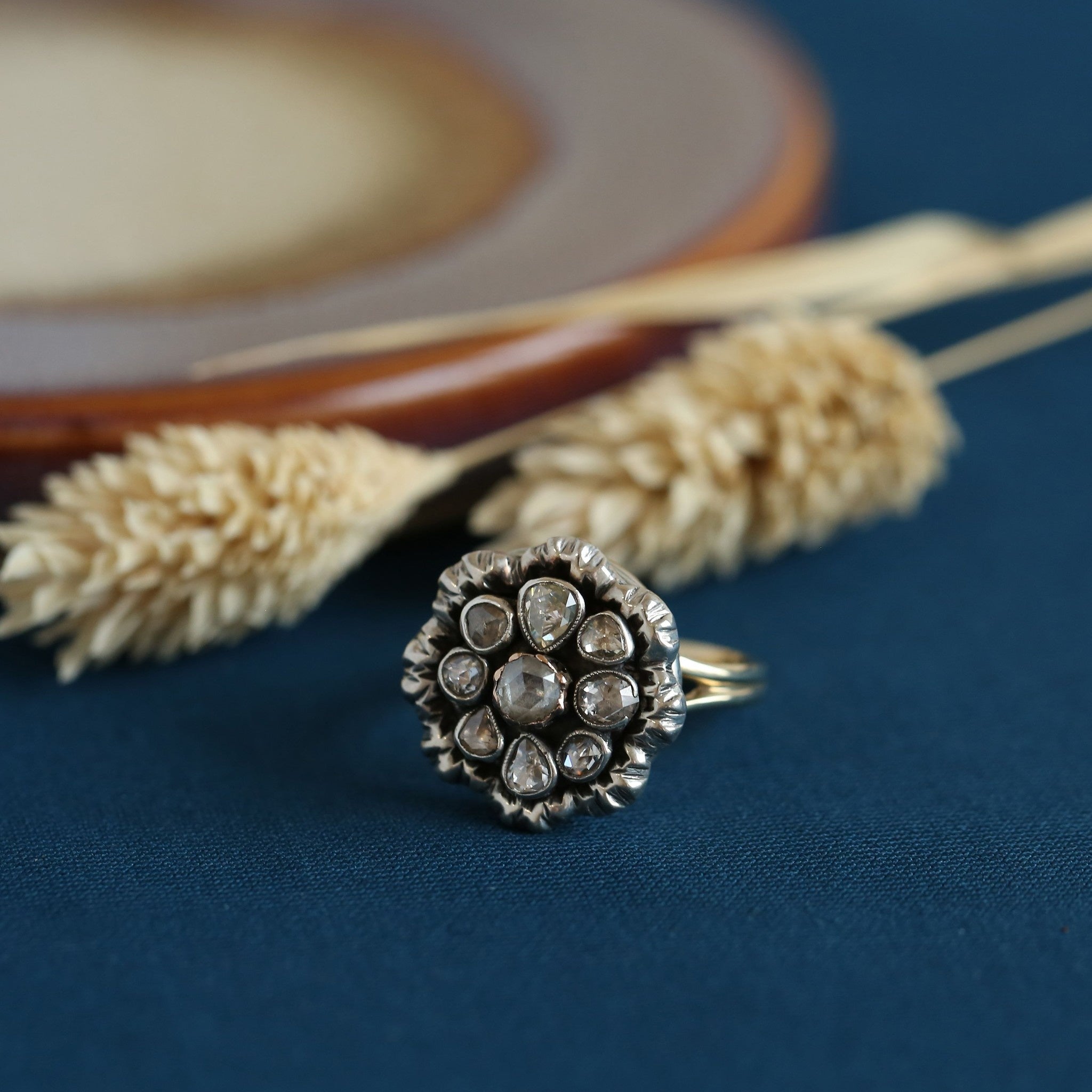 Gouden entourage ring met roosdiamant 14 krt/925